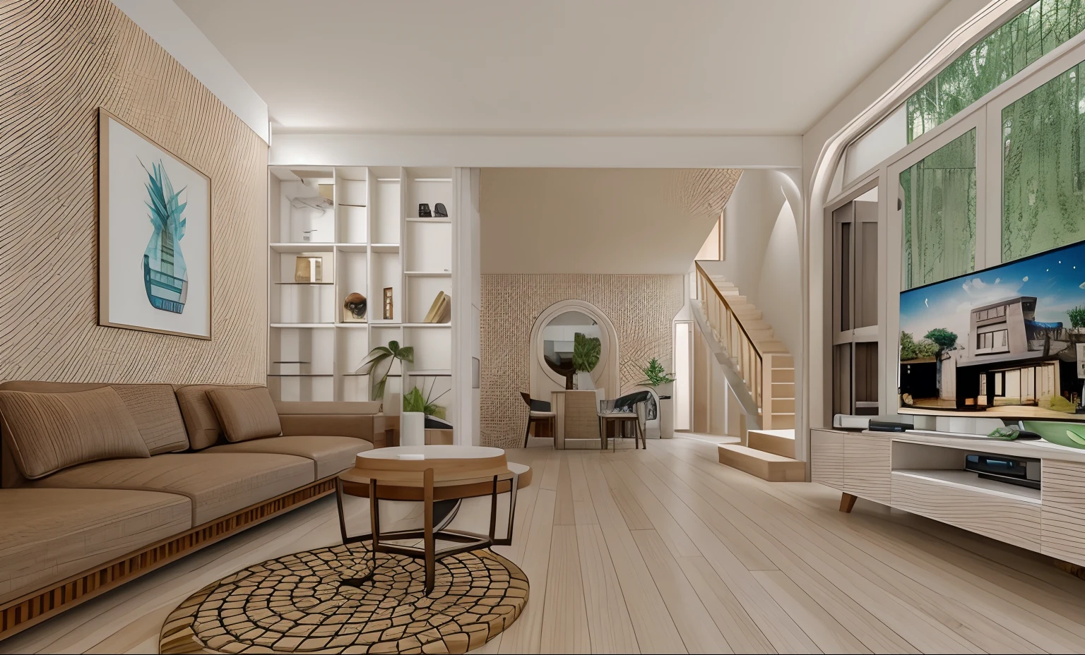 Living room with a close-up view,style of anime,A large sofa,against a wall,Two-dimensional style