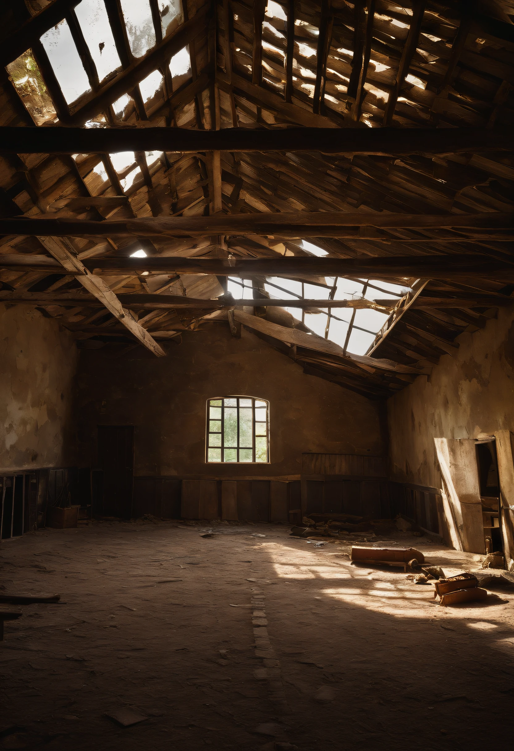 You are standing in front of an old ruined shed. The roof collapsed a long time ago, deixando o interior exposto aos elementos. The walls are lined with antique tiles, muitos deles descolados e quebrados, revelando tijolos envelhecidos por baixo.
Sunlight penetrates through the openings in the vanished ceiling, creating games of jagged shadows on the dusty floor. The air is impregnated with the smell of mold and decay. Antique bottles of green and brown glass are strewn across the uneven floor, some of them broken into sharp shrapnel. There is also debris of rotting wood and pieces of wood
the rusty metal ones strewn across the floor.
As you explore the shed, You notice that parts of the remaining ceiling are about to collapse, making the
As you explore the shed, You notice that parts of the remaining ceiling are about
As you explore the shed, you note
dangerous place. The sense of abandonment and desolation is palpable, But there's also something intriguing about the atmosphere, as if the memories of the past still echoed among the wreckage.
What you'd like to do next?
Este prompt de