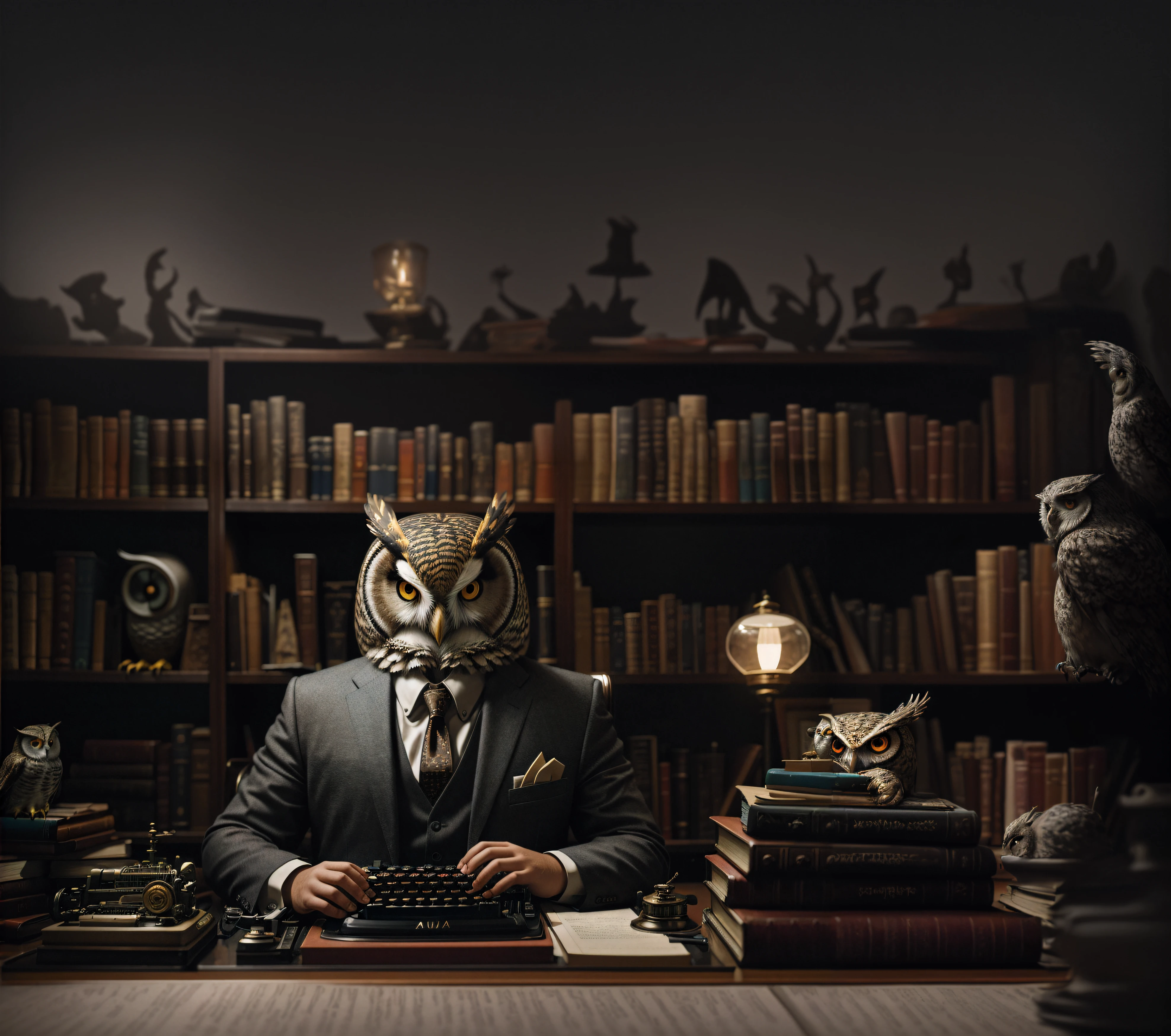 (best quality,4k,8k,highres,masterpiece:1.2),ultra-detailed,(realistic,photorealistic,photo-realistic:1.37),detailed orange glowing eyes, dark fantasy, bookshelf with owls, eerie atmosphere, magical lighting, stunning details, mystical vibes, enchanted library, intricate details of books, ancient tomes, dusty shelves, mysterious aura, vibrant colors, surreal composition, ethereal glow, spellbinding scenery, hauntingly beautiful, dreamlike ambiance, supernatural elements, whimsical decorations, mystical creatures, hidden secrets, moonlight filtering through windows, mystical moonlit shadows, bewitching atmosphere, flickering candlelight, enchanting owls with orange glowing eyes, intricate patterns on book covers, magical owls with piercing gazes, ominous artifacts, mystical tomes with ancient knowledge, shimmering arcane symbols, otherworldly atmosphere, eerie silence, captivating imagination, intriguing narrative, mesmerizing details, enigmatic storyline, dark and enchanting fantasy world, mysterious whispers, transcendent artistry, bewitching color palette, captivating storytelling, chilling ambiance.