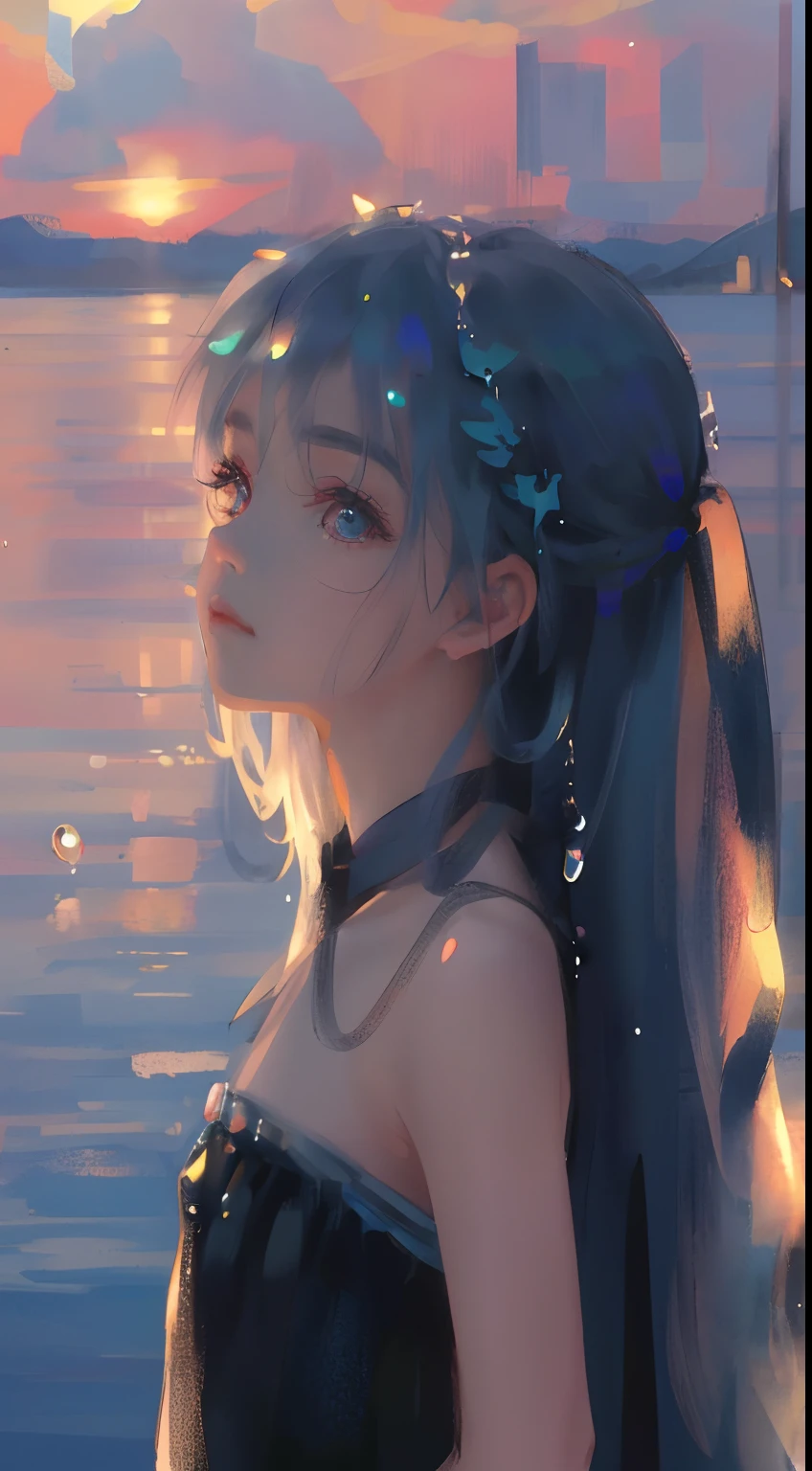 art by Cornflower, Dreamy
(A petite figure,Girl with beautiful eyes. The depth of field in the photo was perfect, and the lens flare added a nice touch. The meticulous facial features on her face are really prominent, And the score of this photo is definitely greater than 10. in the background, There is a beautiful ocean,The sea is crystal clear,There are water droplets on the surface of the water. It's a stunning photo,Really captured the beauty of the girl and the water.)