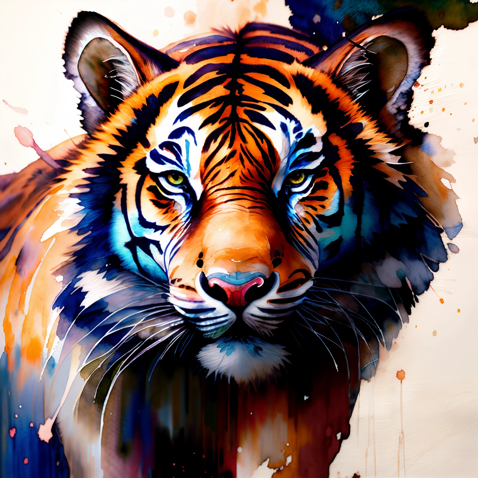 a painting colourful of tiger's head