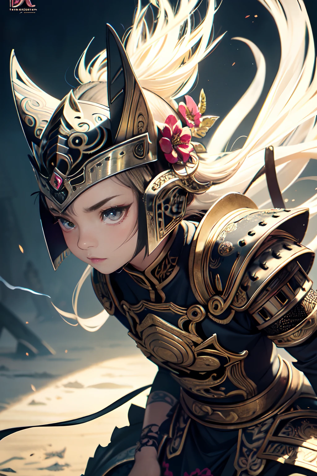 stunningly detailed absurdly adorable cat illustration, petite, arms behind back, open stance, gig eyes, glow smoke eyes, classical samurai armor and gauntlet, samurai helm, hauntingly beautiful flower garden background, beautiful detail glow, every detail captured texture, extremely insane detail, exquisite detail, insane details, divine possession water coloring, extremely elaborate detail, amazing background detail, intricate surface detail, impeccable quality, highest quality, highly quality, best quality, photo realistic, style of silkscreen,