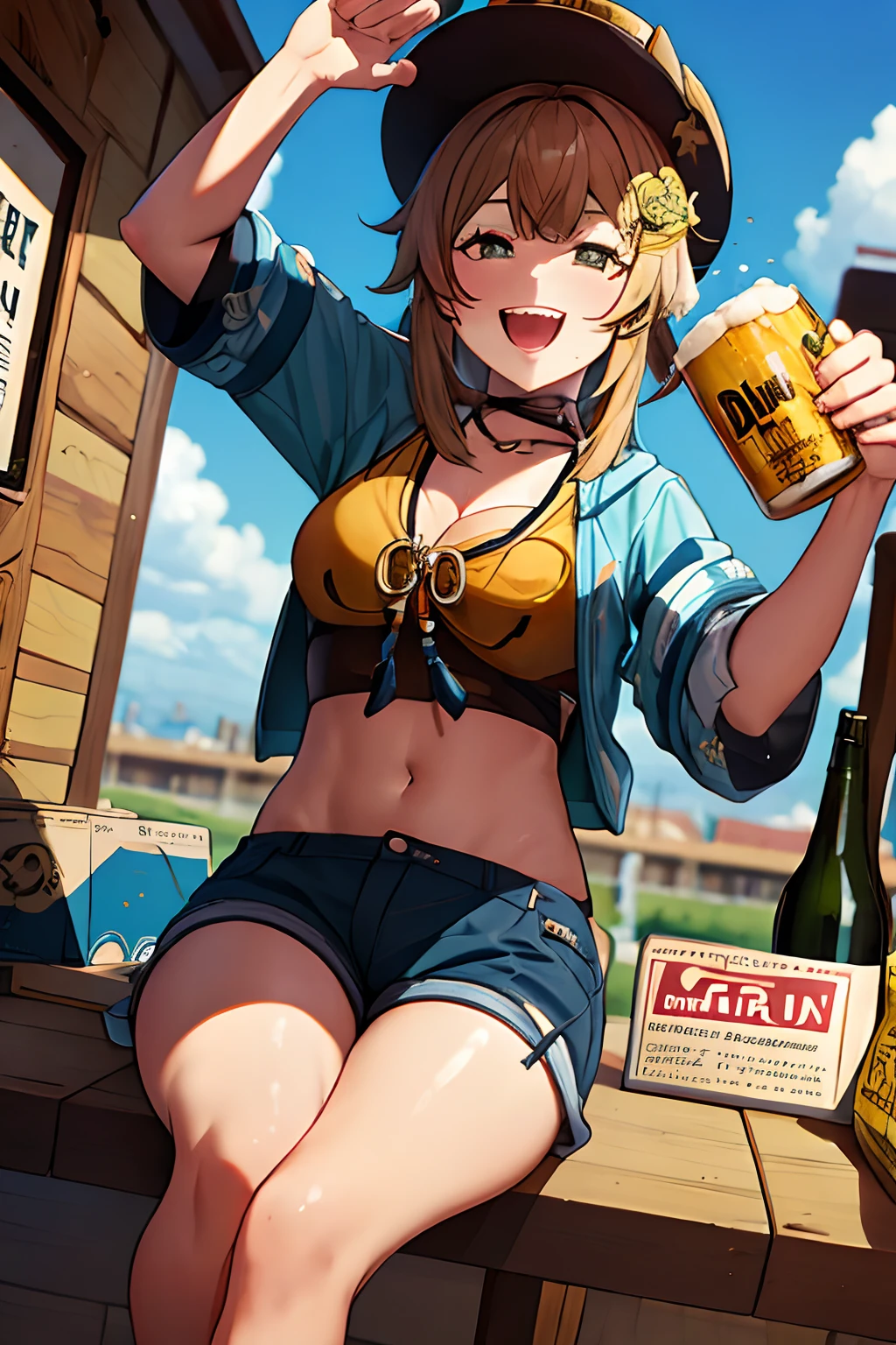 barbara_genshin, nsfw, hair braid, masterpiece, 1 girl, erect nipples, intricately detailed, topless, erect nipples, pubs, table, crowd, navel, bare shoulders, necklace, beer, tavern, inn, pub, crowd, platinum blonde hair, twintails, embarassed, smiling, extremely detailed, photorealistic, octane render, 8 k, unreal engine, bare breasts, nipples, blue eyes, carrying beer tray, bare stomach, sweaty, people on background, oktoberfest, smiling, moist breath, child, arm strap, breasts, braid, short hair, hair flower, blush, bare shoulders, white_headwear, hair_ornament, twin drills, white pantyhose, open mouth, peace sign, winking, bare arms, bare elbows