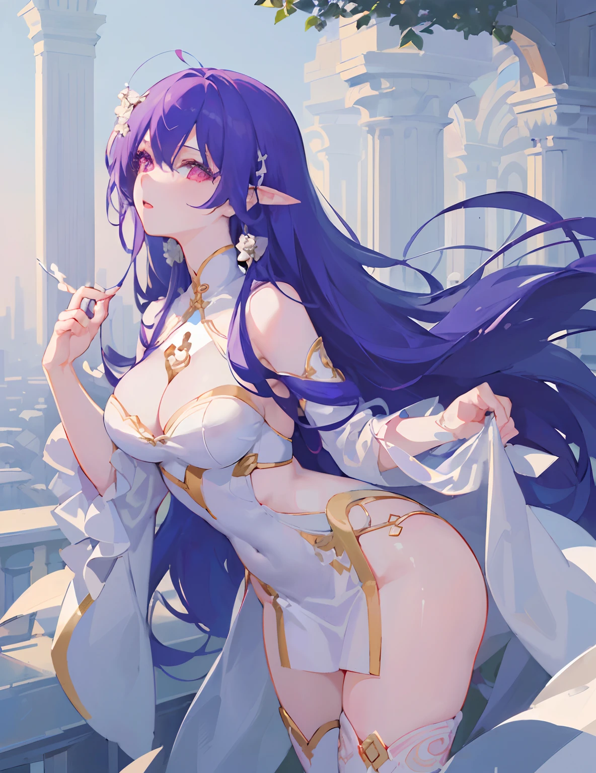 ((masterpiece)),((best quality)),(ultra-detailed),(illustration),((an extremely delicate and beautiful)),(dynamic angle), 1 girl, moqingxian, (complex details) , pale white skin, Long ears, Blue hair, Poor Clothing, Rag