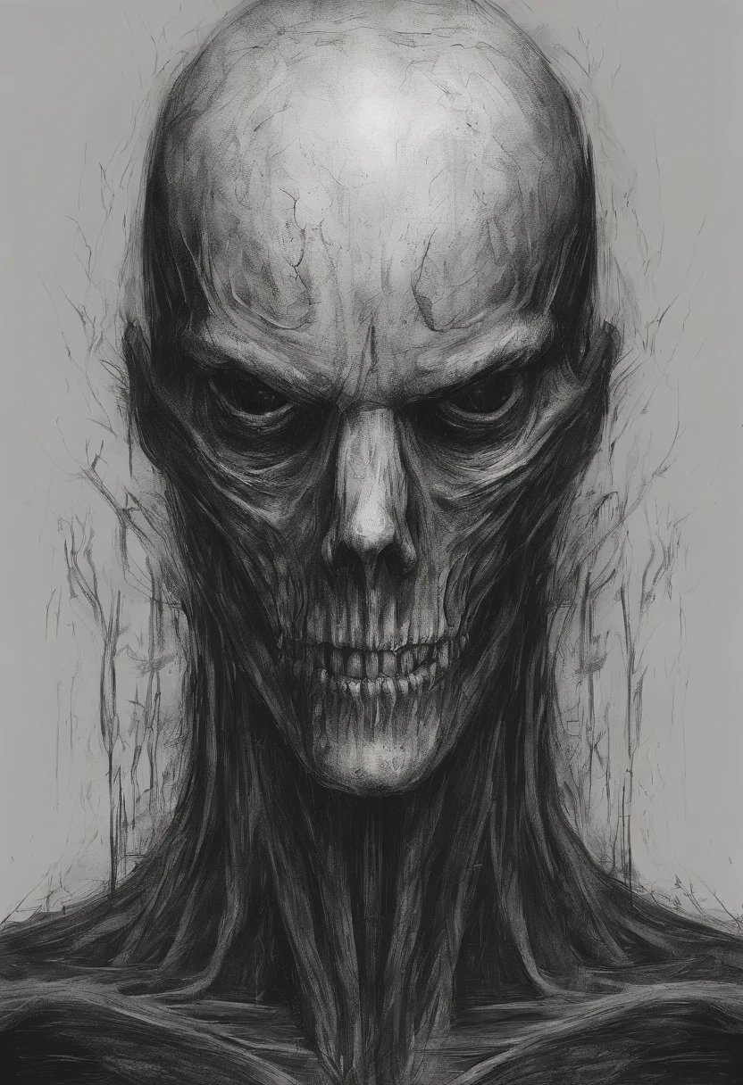 A sketch drawing of the slender character, hyper-realistic, artistic, tudo preto e branco