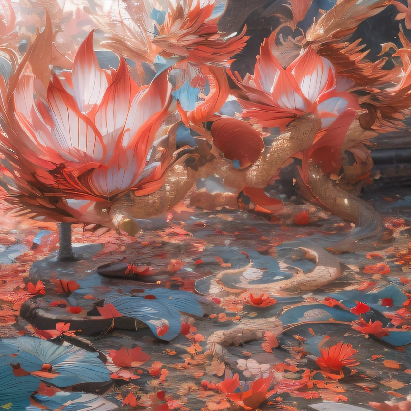 Full body 32K(tmasterpiece,k hd,hyper HD,32K)Large curls,(abstract ink splash:1.2)Flowing rouge,ponds,zydink, a color, Asian people (faeries), (Silk scarf), Combat posture, looking at the ground, Large rolls of rouge, Flowing rouge curls,Red onyx emerald emerald headdress, Chinese long-sleeved black gold garment, (abstract ink splash:1.2), Pink lotus background,Water lily flower protector(realisticlying:1.4),Rouge hair,Autumn is in full swing,The background is pure, A high resolution, the detail, RAW photogr, Sharp Re, Nikon D850 Film Stock Photo by Jefferies Lee 4 Kodak Portra 400 Camera F1.6 shots, Rich colors, ultra-realistic vivid textures, Dramatic lighting, Unreal Engine Art Station Trend, cinestir 800,Large curls,Flowing rouge