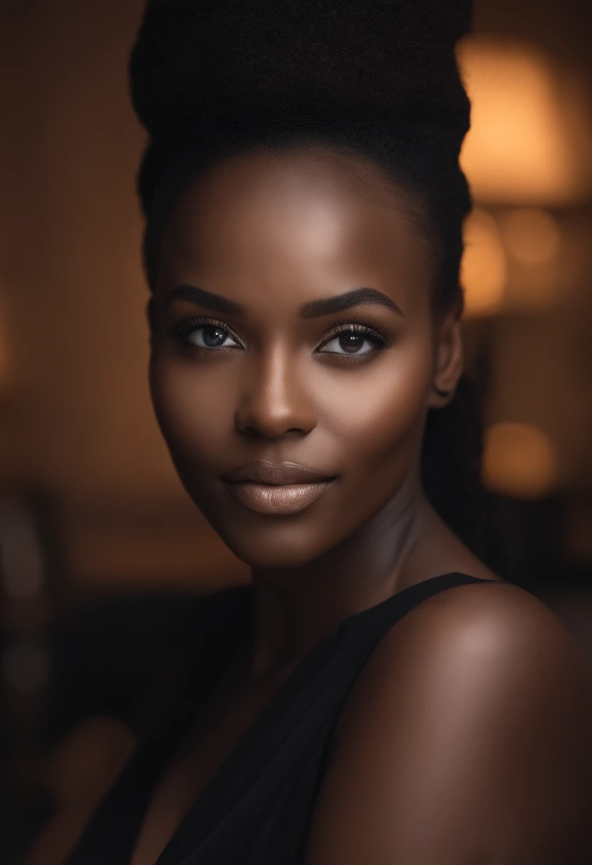 Femme africaine, fille sexy aux yeux bruns, ultra realist, Meticulously detailed, Portrait jasmin grant, cheveux bruns et noir et grands yeux, selfie of a young woman, Yeux de chambre, sans maquillage, maquillage naturel, looking straight at camera, Visage avec Artgram, Maquillage subtil, Superbe photo du corps entier, Medium to large bust , avec des formes