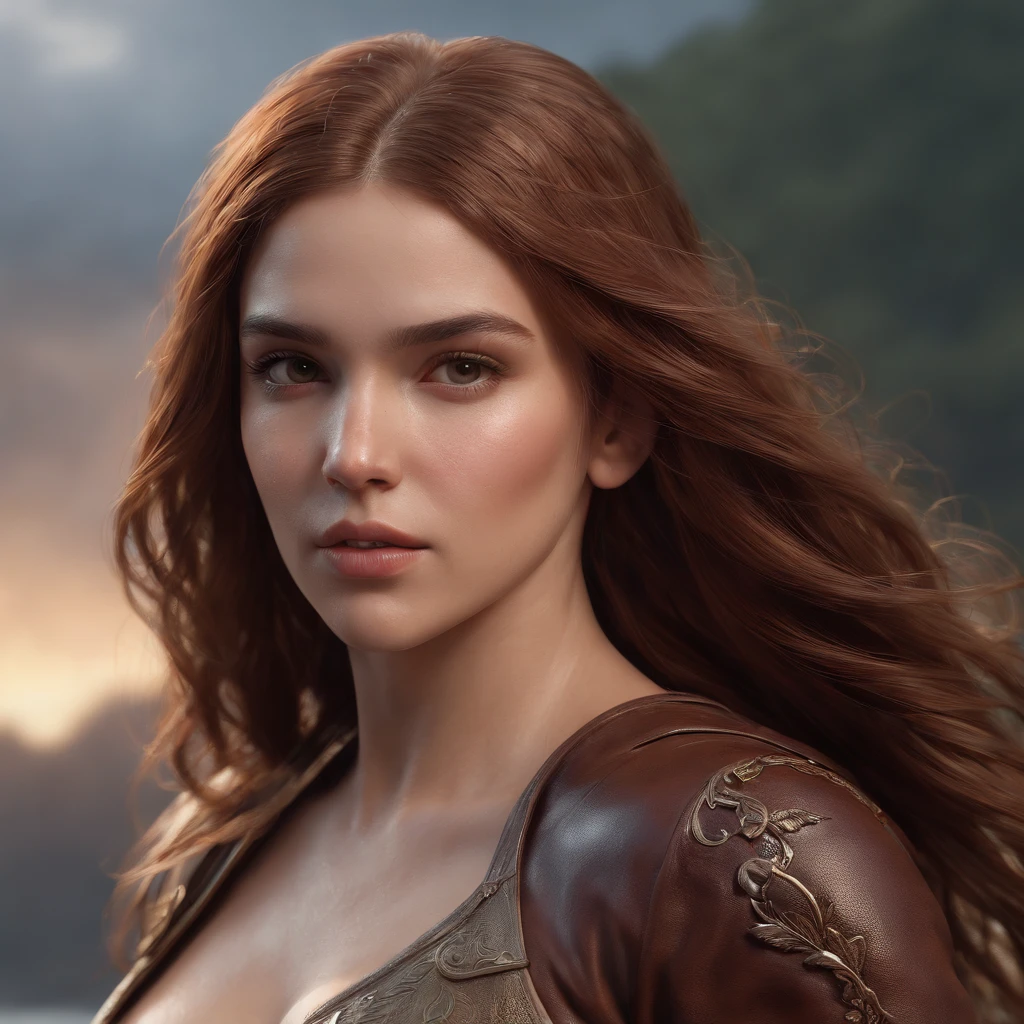 A beautiful girl,female barbarian,back,back,Back shadow,Red hair fluttering,The wind blows hair,The background is a primeval forest,8K high-definition, highly detailed surreal vfx,oc rendered,Shot with 70 mm - AR 16:9 --q 2 --s 1000