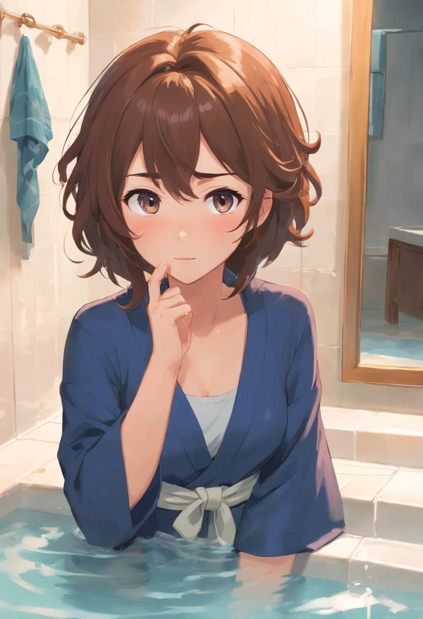 I turned back to the room, brushing a stray curl from my face as I did so.
A stray curl? My hair hadn’t been curled before.
Shocked, I looked down at my shoulders and gasped at the rich chestnut curls that spilled over them. Somehow my hair had escaped its ribbon and then curled itself. How was it possible? There was a mirror in one corner, and I rushed over to it, worries about dirt on the white carpet forgotten. I stopped short at the sight of my reflection; my hair had indeed been washed and curled and brushed until it shone, but even more shocking, the rest of me had somehow been given a bath by the breeze. My face and hands, both grimy from days of travel, were now freshly-scrubbed and clean. I stepped forward, putting a hand to my astonished face, and stared at the image.
