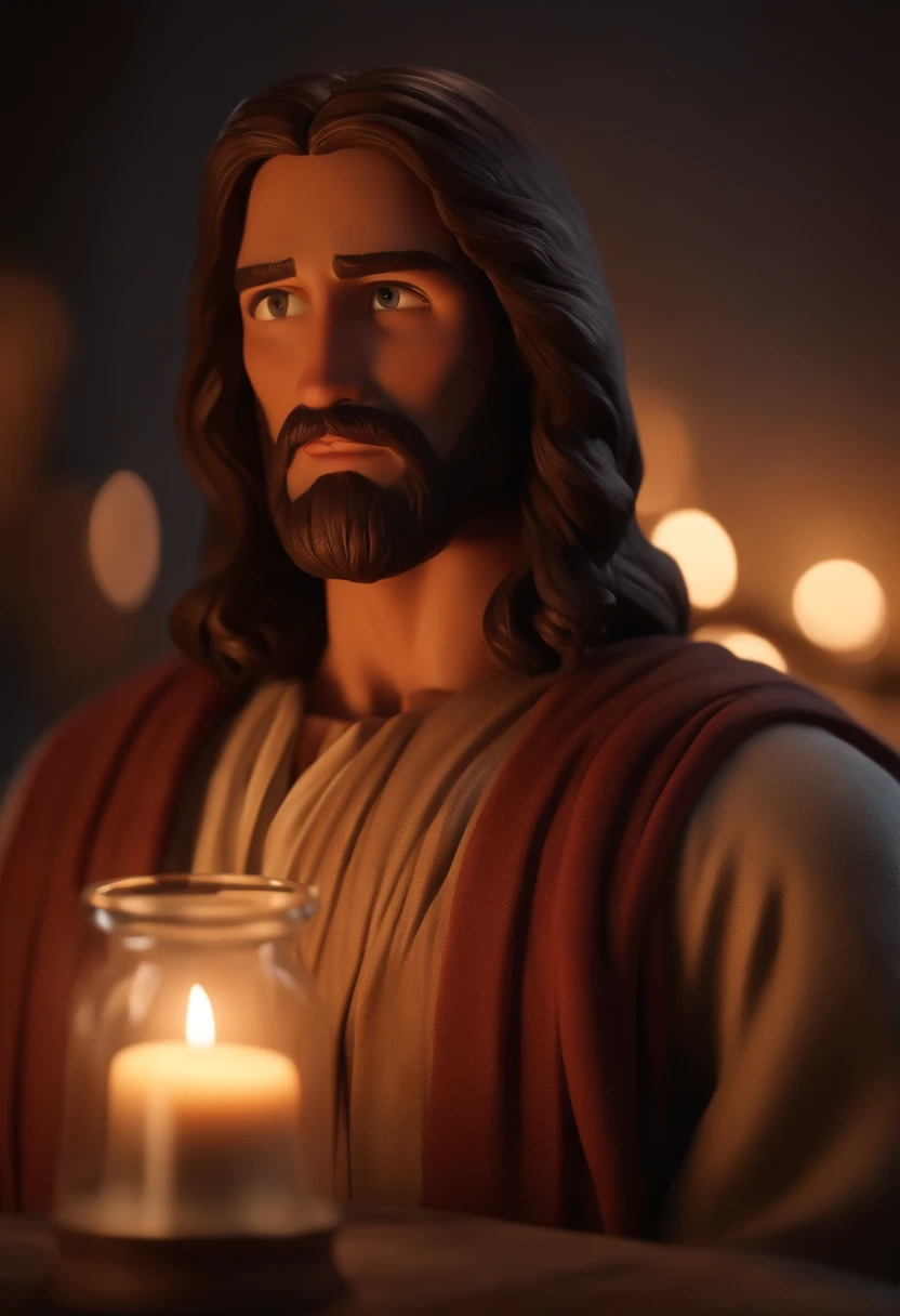 Jesus, (Pixar style) (Masterpiece:1.2) (Bokeh) (Best quality) (Detailed skin) (Detailed texture) (8K) (clay) (Cinematic lighting) (Sharp focus