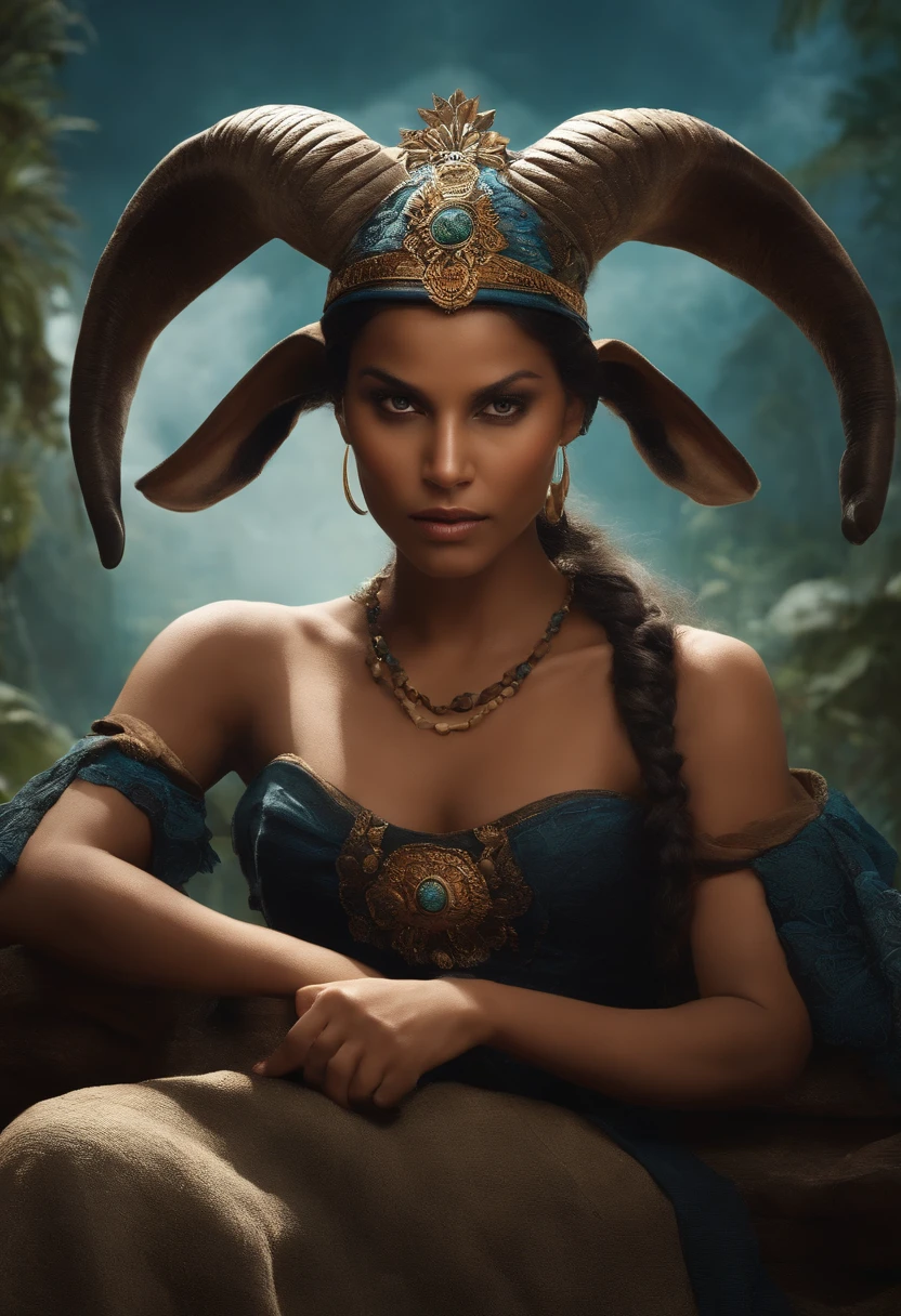 Write a story about a woman named Isabela, who lived in a small village in the interior of Piauí. Um dia, movida pela inveja e desejo de poder, Isabela fez um pacto misterioso com uma entidade sombria. Como resultado desse pacto, His human head was cruelly replaced by a goat's head, transformando-a em uma figura grotesca.