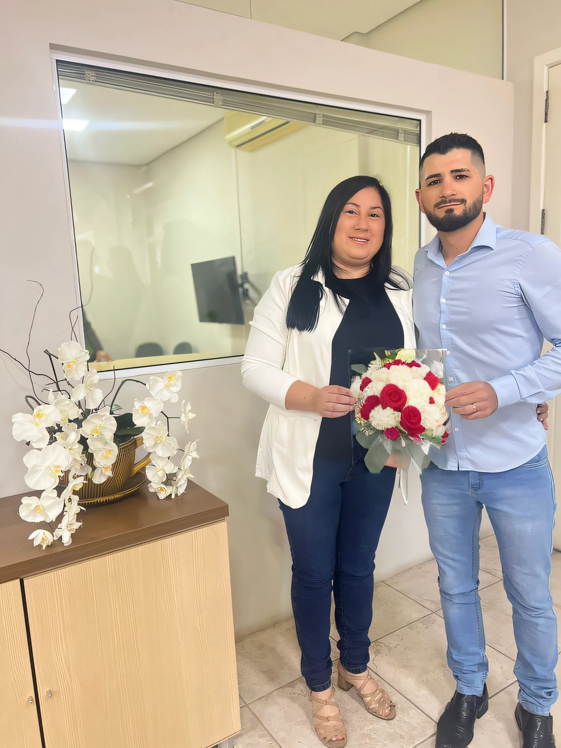 put bouquet of red roses