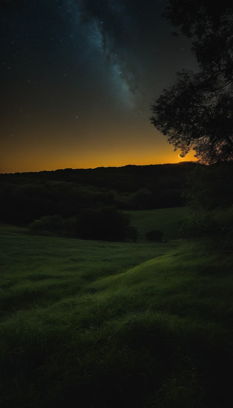 uma imagem noturna no campo, Starry sky and full moon, noite de Deus