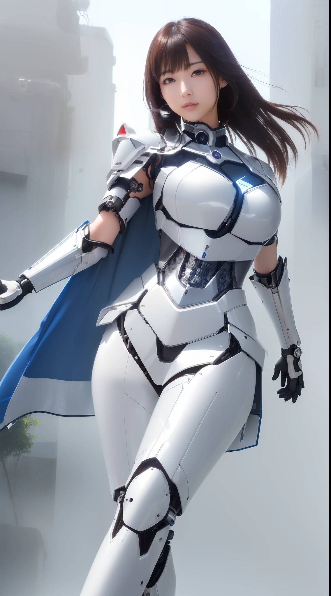((masutepiece)), ((top-quality), high quarity、ultra-definition, Realistic, (Ultra-fine face)、fulcolor 、scientific fiction、Beautiful robot police woman、droid、(Mechanical joints)、Machine body、(machine components)、Thick wire joints、White porcelain mechanical armor、(Curvaceous face)、thin mouth、Hydraulic cylinder neck、deadpan、straight haired、((Electronic substrate))、Mechanical Gloves