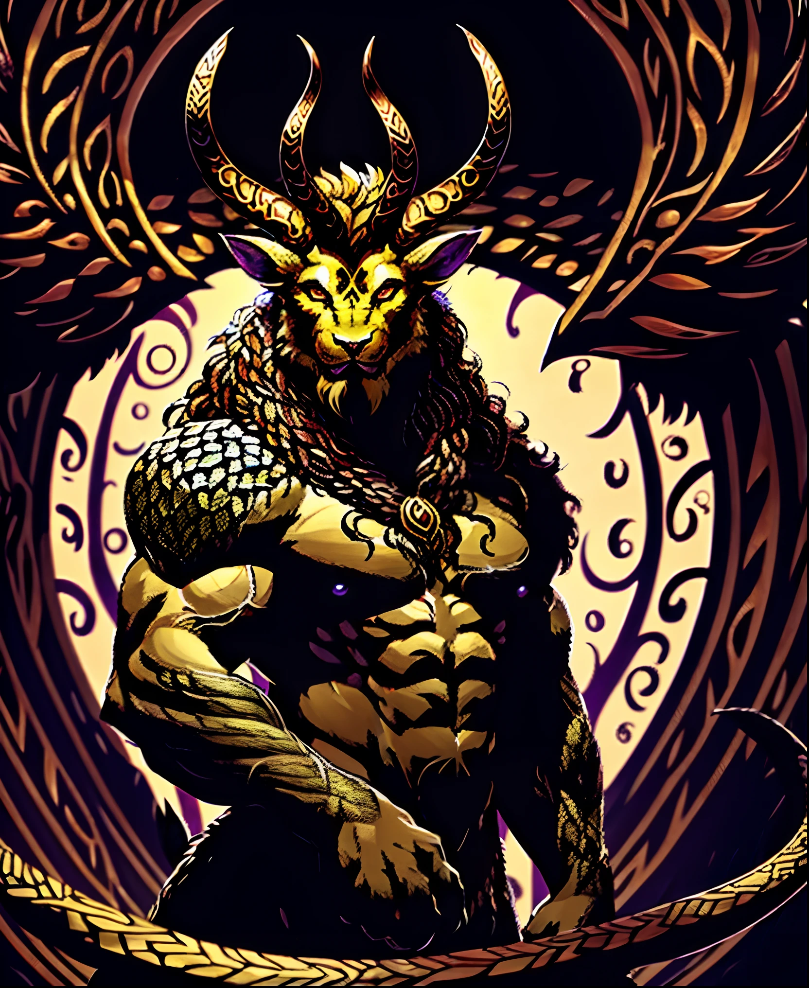 Mutant druidic god of animals, god of faun, god of preys, god of predators, mutant god, chimera god, draconic god, fur, feathers, scales, mythological portrait of the god of animals, all mighty and powerful, portrait