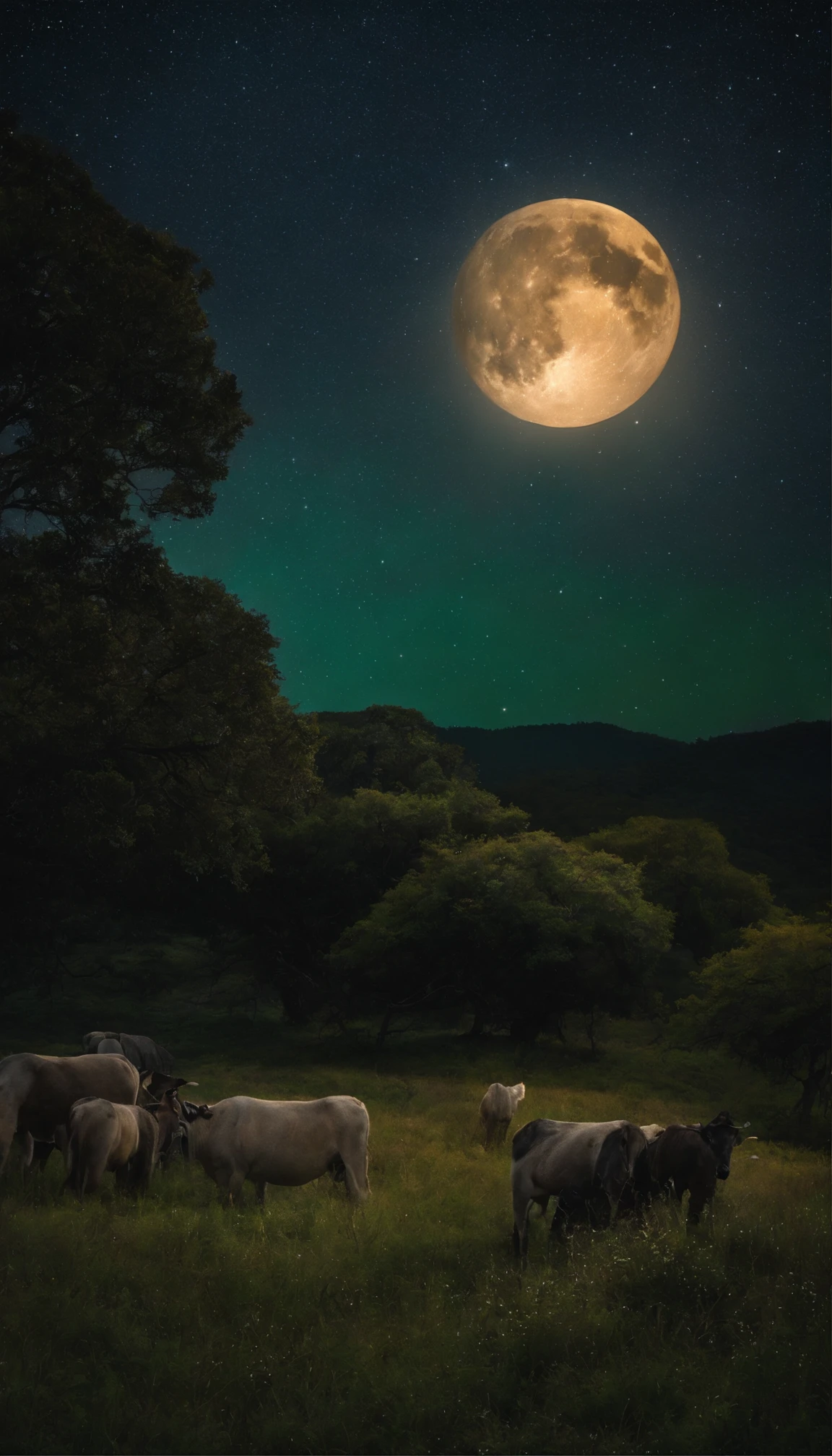 uma imagem noturna no campo, Starry sky and full moon, noite de Deus