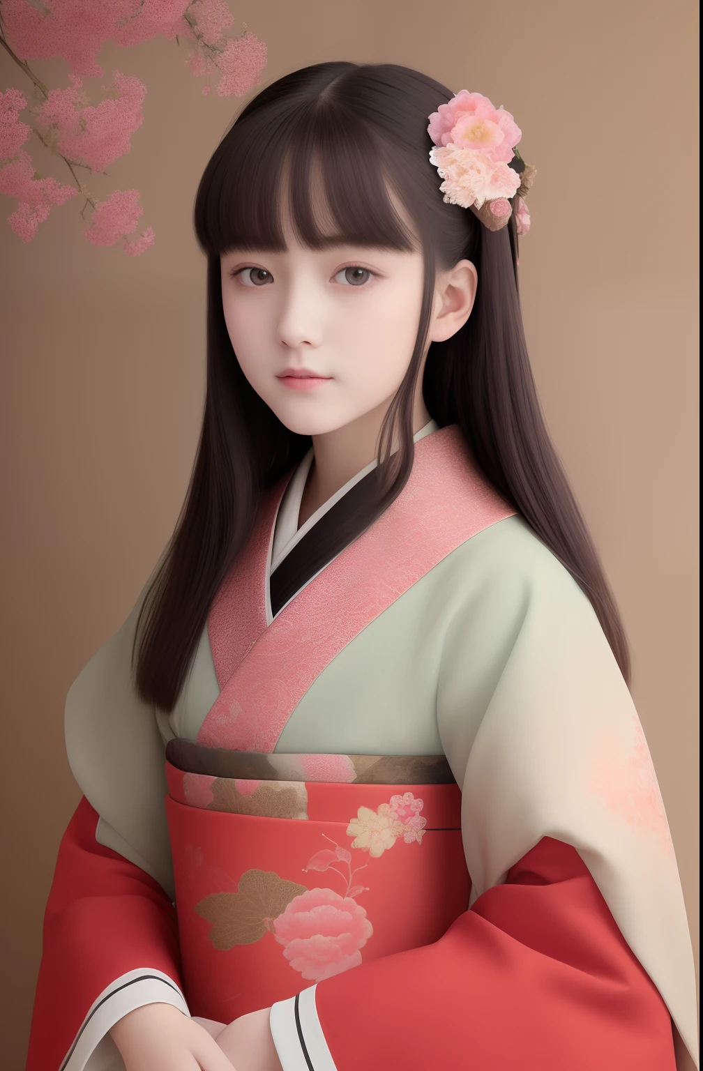 Best quality, Masterpiece, high resolution, Original, highly detailed wallpaper, Beauty 、s girl、Real Human、Authentic、Old photos、bit girl、Japan antiquity、Heian period、Twelve vests,12 single kimono、screen、curtain、realness、Background depth of field