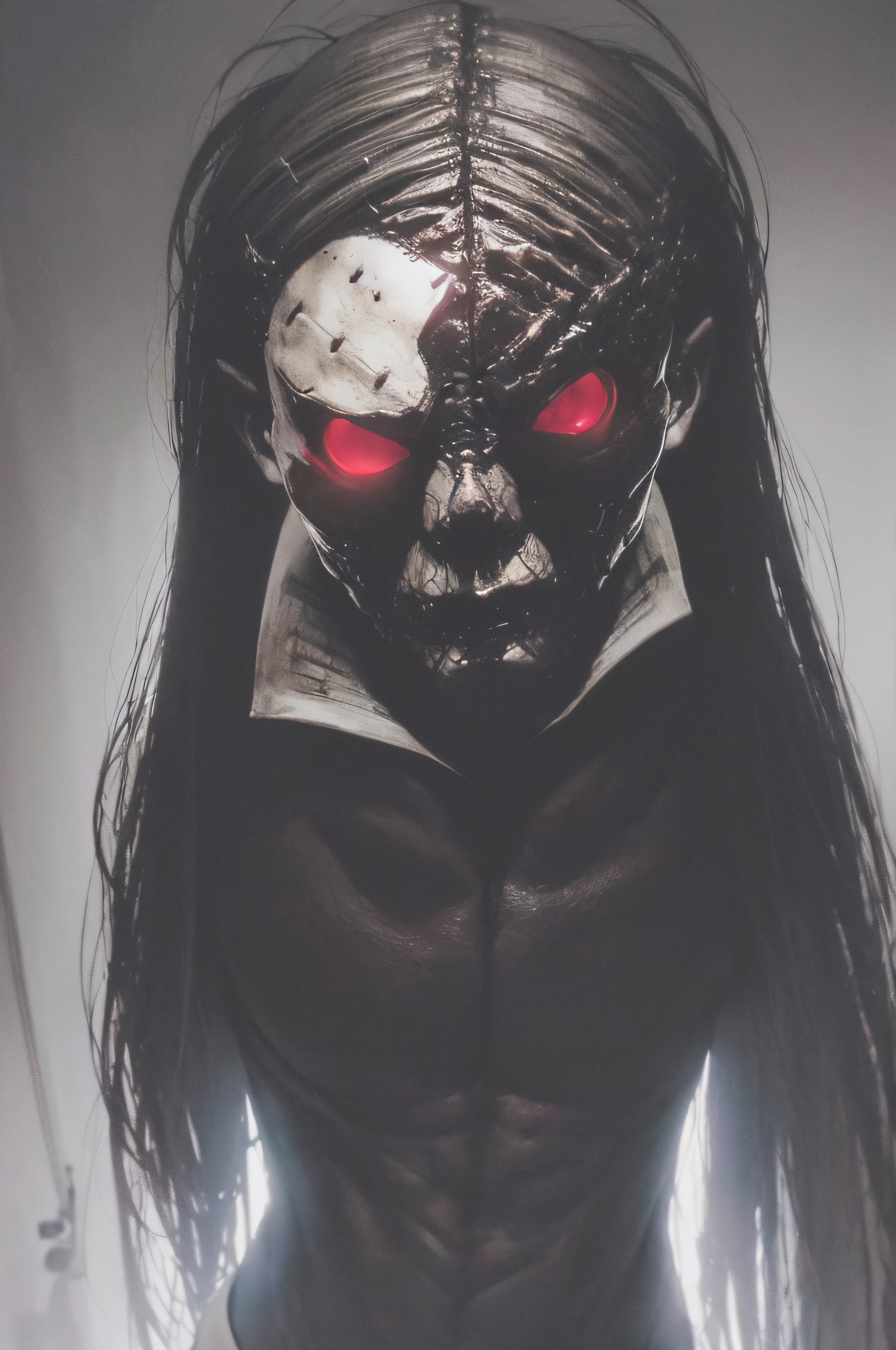 "(The best lighting, oscuro, dramatic),(feto calavera alien, Hellraiser, Cicatrices, , sexy, cerebro, sangre, una rata dentro de la cabeza, terror.),(ojos rojos, calaveras). morning light.