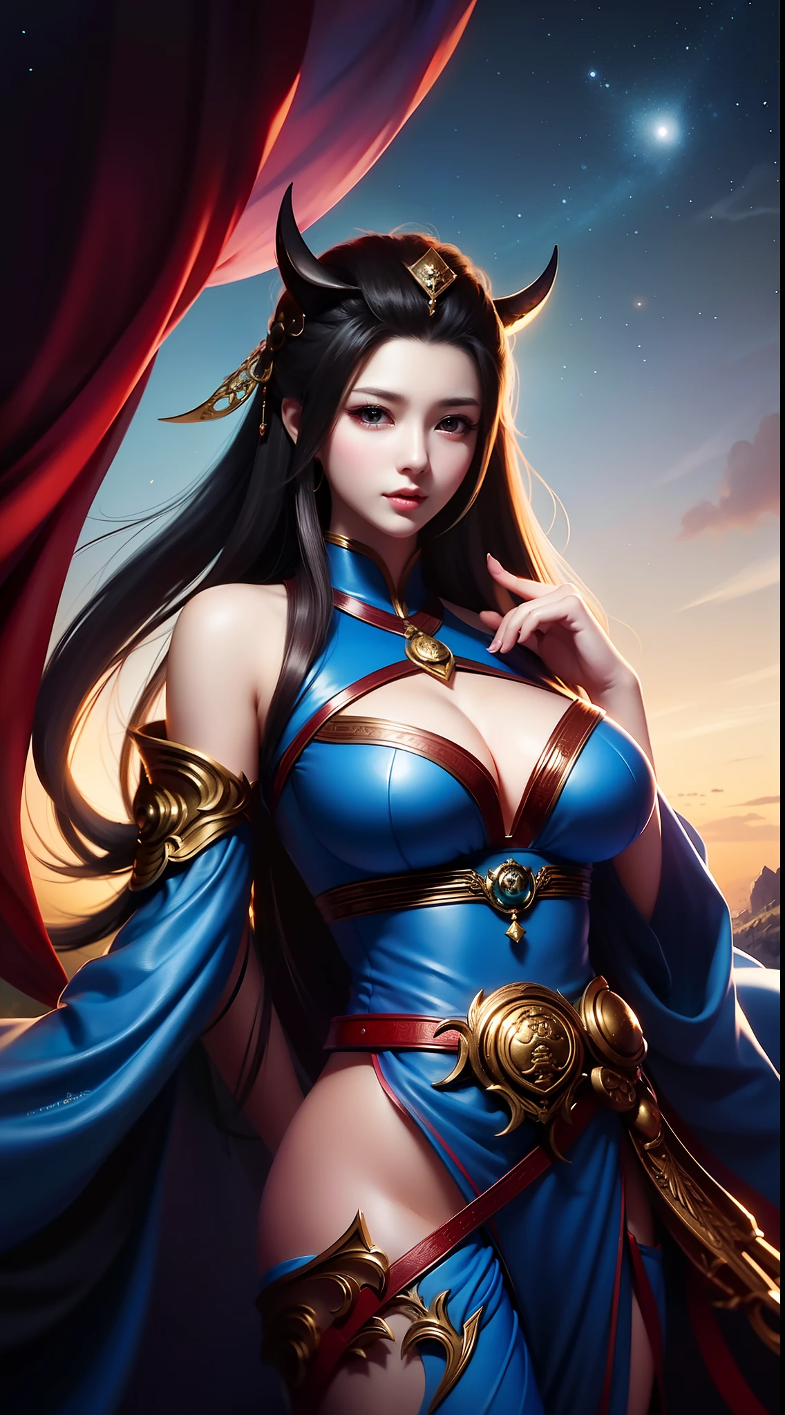 a woman dressed as a chinese witch with long hair, super plump breasts, very high detail, trending on Anime donghua, irelia from league of legends, beautiful celestial witch, 8k high quality detailed art, irelia, fantasy witch outfit, beautiful highly detailed fanart  , delicate cg art, highly detailed shots of the goddess, (very detailed), (best illustration), (Beautiful Detailed Eyes), (detailed finger quality), (infah finger), (Best quality), (Very Detailed), (Master of peace), (Wallpaper), (Detailed Face), (background : chinese fantasy paradise),
