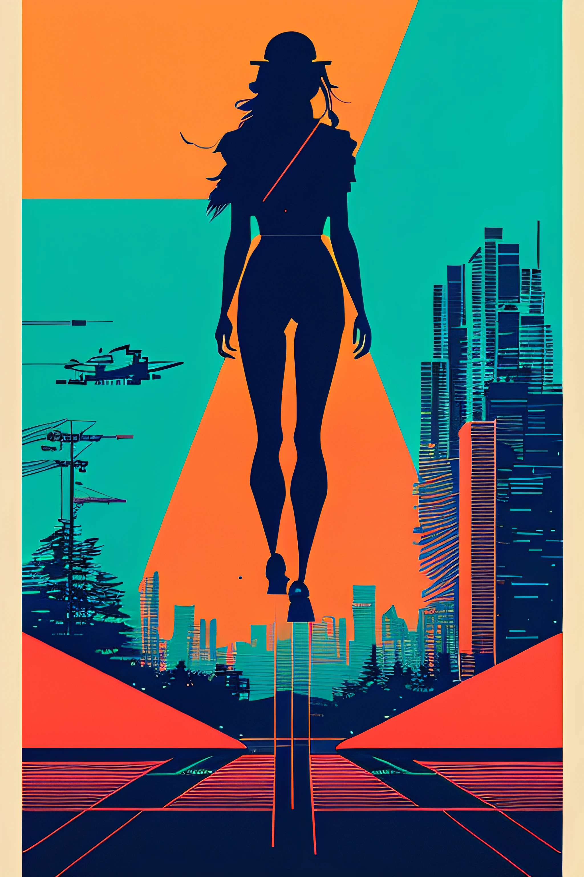 snthwve style nvinkpunk (Masterpiece, Best Quality), 8k Wallpaper, highly detailed, poster, vintage science fiction film, 1960s, sexy erotic female science fiction thriller cinematic movie poster, Bauhaus, shapes, lines, abstract, propaganda, mid century modern, movie poster, vintage,