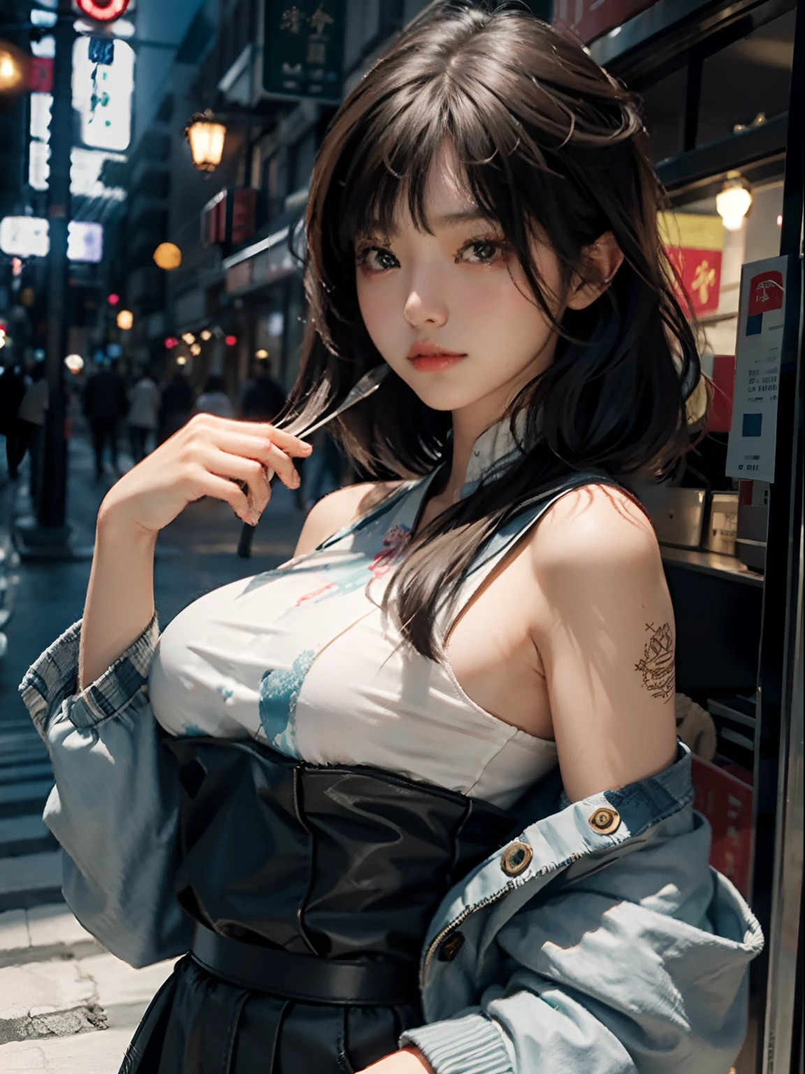 best qualtiy,tmasterpiece,超高分辨率,brassier,(fidelity:1.4),RAW photogr,1girl,cropped shoulders,乳溝