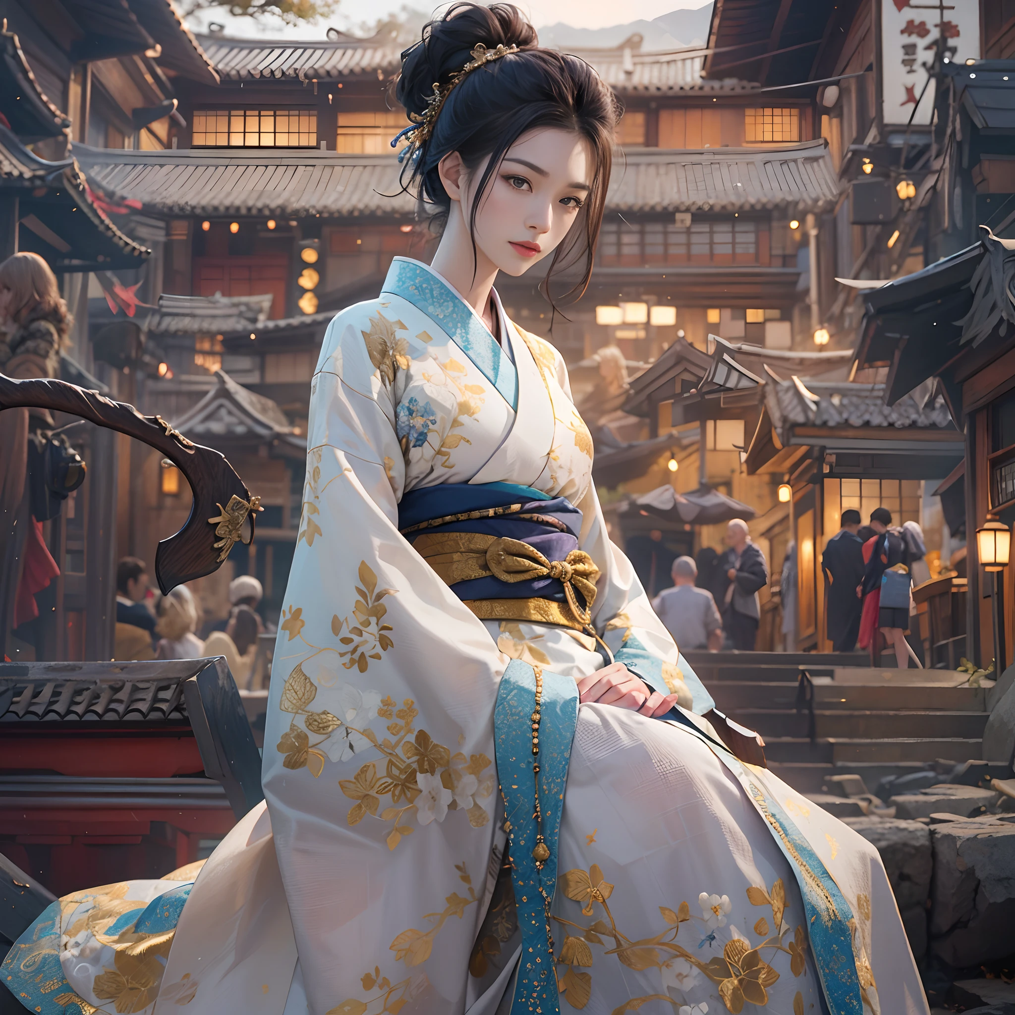 Arafed woman in a traditional chinese dress sitting on a bench - SeaArt AI