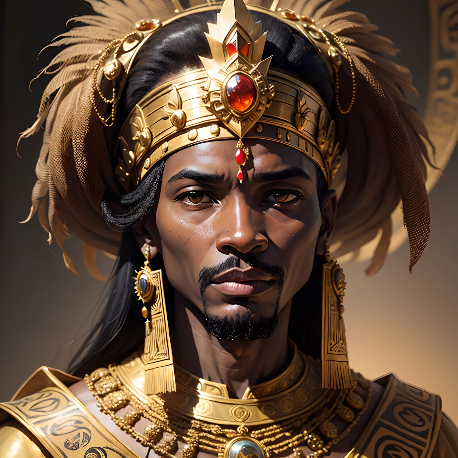 Best quality,Ultra-detailed,Realstic,(Mansa Musa, King of the Malian Empire 1400),(Portrait royal),(Gold-covered dresses),(Ornate crown),(Expression digne),(bijoux en or),(Elaborate headdress),(Toile de fond du palais),(Stature imposante),(couleurs riches),(Royal atmosphere),(Empire malien),(Richesse et pouvoir),(The greatest kings of Africa),(Affichage opulent),(Personnage historique),(Richesse et influence impressionnantes),(symbol of prosperity and greatness),(Cour royale dynamique),(Majestic presence),(Aura royale),(motifs traditionnels africains),(Order rule),(Leader influent),(Empire puissant),(Impressionnant),(Glorious reign),(patrimoine culturel),(Architecture impressionnante),(Personnage historique important),(Achievement and size),(Extensive trade routes),(Riche patrimoine culturel),(Representation of African pride and glory)