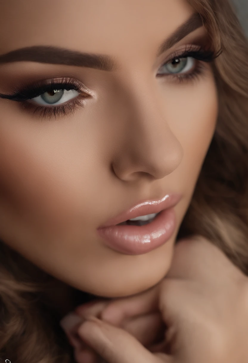 fotorrealista, Lip gloss, , Realistic, best quality, Ultra high resolution, profundidade, cor pastel, sombreamento natural, foco no rosto, face only, Olhando para o Viewer, cabelos longos, cabelos pretos, olhos castanhos e bem detalhados, vestir