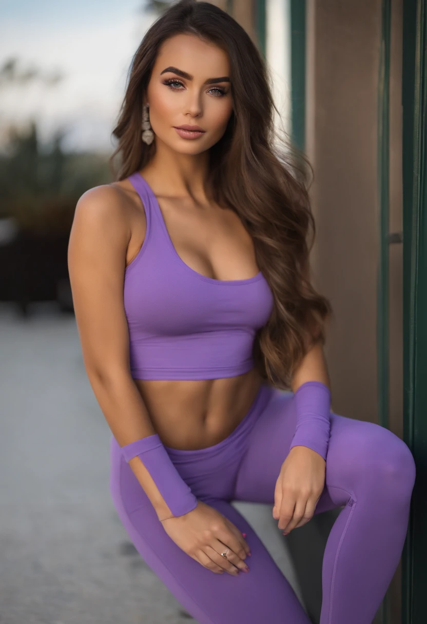 Arafed woman with tank top and matching leggings, fille sexy aux yeux bruns, Portrait Sophie Mudd, cheveux bruns et grands yeux, Selfie d'une jeune femme, Violet Myers, sans maquillage, maquillage naturel, Turn to look at the camera, Visage avec Artgram, Maquillage subtil, Superbe photo du corps entier, au restaurant, cul sexy, fesses mignonnes, school
