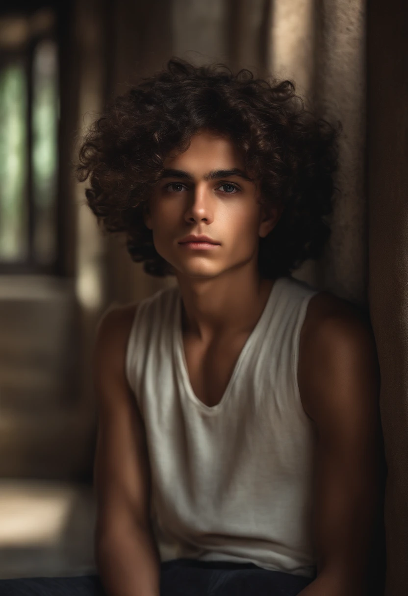 (fotorrealista:1.2,fictional:0.9,)Young Male Gender, cabelo curto preto, alto, nariz pequeno, olhos castanhas escuro, olhar afiado, tired expression.