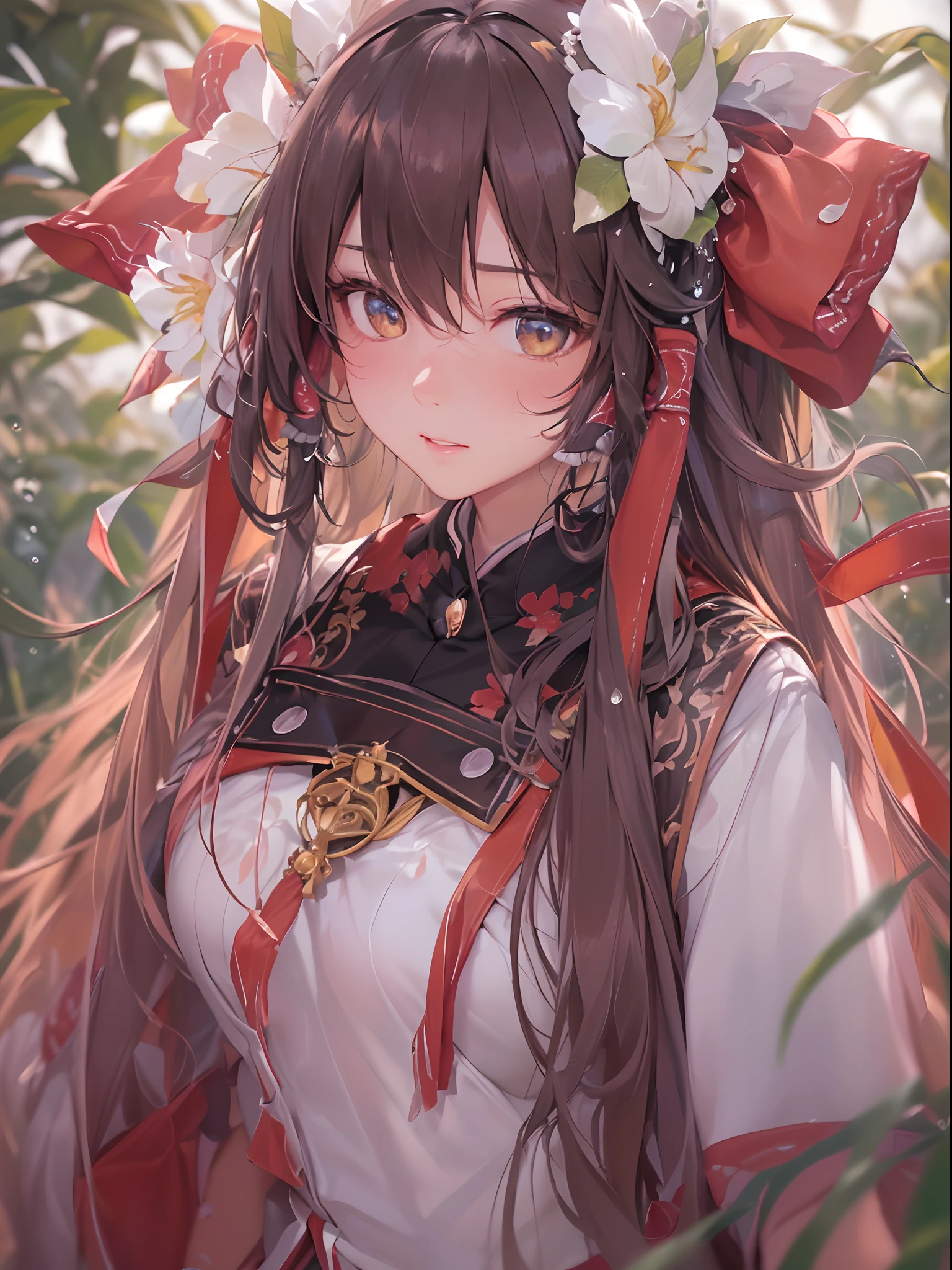 (((((hakurei reimu:1.1,)))))(((brown hair,brown eyes, nontraditional miko)),((((((Break,design a image with ultra wide angles effect,capturing a wide field of view with a distinctive, curved perspective.Break,)))))((1girl:1.1,Solo,))(Masterpiece,Best quality, offcial art, Beautiful and aesthetic:1.1),((超高分辨率,)) (16k),((dynamic posture:1.1)),((((hair ribbons,hair tubes,))))Dynamic lighting,(((Wonderland background style,)))(((upper shot))))(Sunset,)(((flower field))),((hypersurreal,))((expressive hair, hair flower)),Physically-based rendering,automatic white balance),Futuristic,Amazing,Sharp focus,Natural background, (((highdetailskin,)))Dynamic lighting,Intricately detailed clothing,((((detailed hair,))))Slender,((raindrops)),(masterpiece sidelighting),(a beauty girl,The sheen),[[Delicate fingers and hands:0.55]::0.85],(Detail fingers),(((Superior photographic quality,)))),((unbelievable Ridiculous,))((extremely_Detailed_Eyes_and_face)),(Disheveled hair),(Dynamic configuration: 1.2),Brilliant,Striking contrast,High saturation,The image is very realistic，、Very detailed and、Must be a high resolution 16k。Sony F and 24-105mm f / Use a Sony Alpha 4 mirrorless camera with 1G OSS lenses。