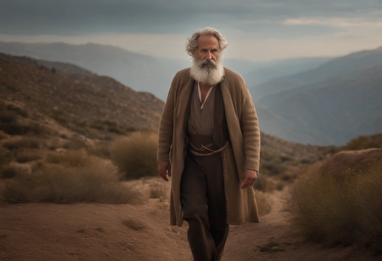 um rei, com barba, idade aparente de 50 anos, parecendo espantado, assustado, focando em seu rosto, olhando para outro homem, looking 50 years old, desolado, com deformidade nas pernas, foco nas pernas deformadas. ancient scenery, tempo antes de Cristo. With a lot of animals
