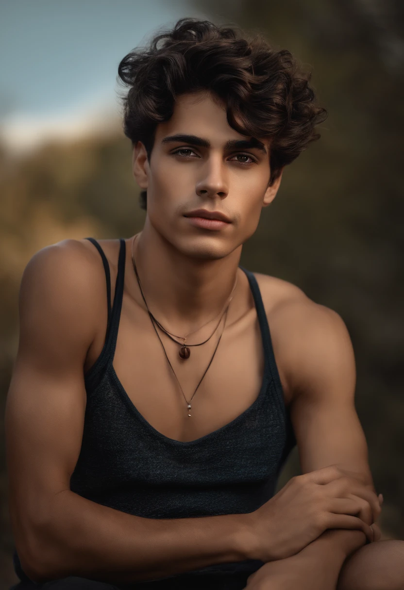 (fotorrealista:1.2,fictional:0.9,)Young Male Gender, longos cabelos pretos, alto, nariz pequeno, olhos castanhas escuro, olhar afiado, tired expression.