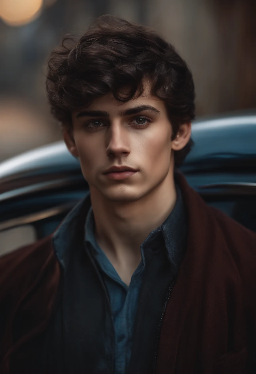 (fotorrealista:1.2,fictional:0.9,)Young Male Gender, longos cabelos pretos, alto, nariz pequeno, olhos castanhas escuro, olhar afiado, tired expression.