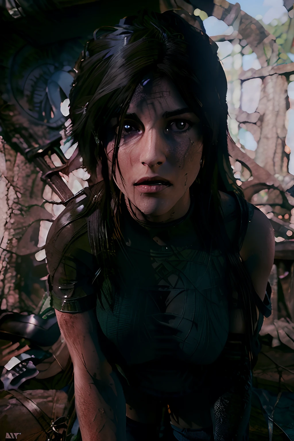 Beautiful young woman,Laura Croft,long brown hair in a ponytail,beautiful detailed eyes,beautiful detailed lips,extremely detailed eyes and face,longeyelashes,big bouncing breasts,blue t-shirt and green jean shorts,white sox,black gloves,hiking boots,thigh gun holsters,(best quality,4k,8k,highres,masterpiece:1.2),ultra-detailed,(realistic,photorealistic,photo-realistic:1.37),HDR,UHD,studio lighting,ultra-fine painting,sharp focus,physically-based rendering,extreme detail description,professional,vivid Tomb Raider, Syfy, artists,beautiful young woman (Laura Croft),long brown hair in a ponytail (beautiful and detailed),big bouncing breasts,blue t-shirt and green jean shorts,white sox,black gloves,hiking boots,thigh gun holsters,sharp focus,ultra-detailed,portraits,physically-based rendering,vivid colors. Full body