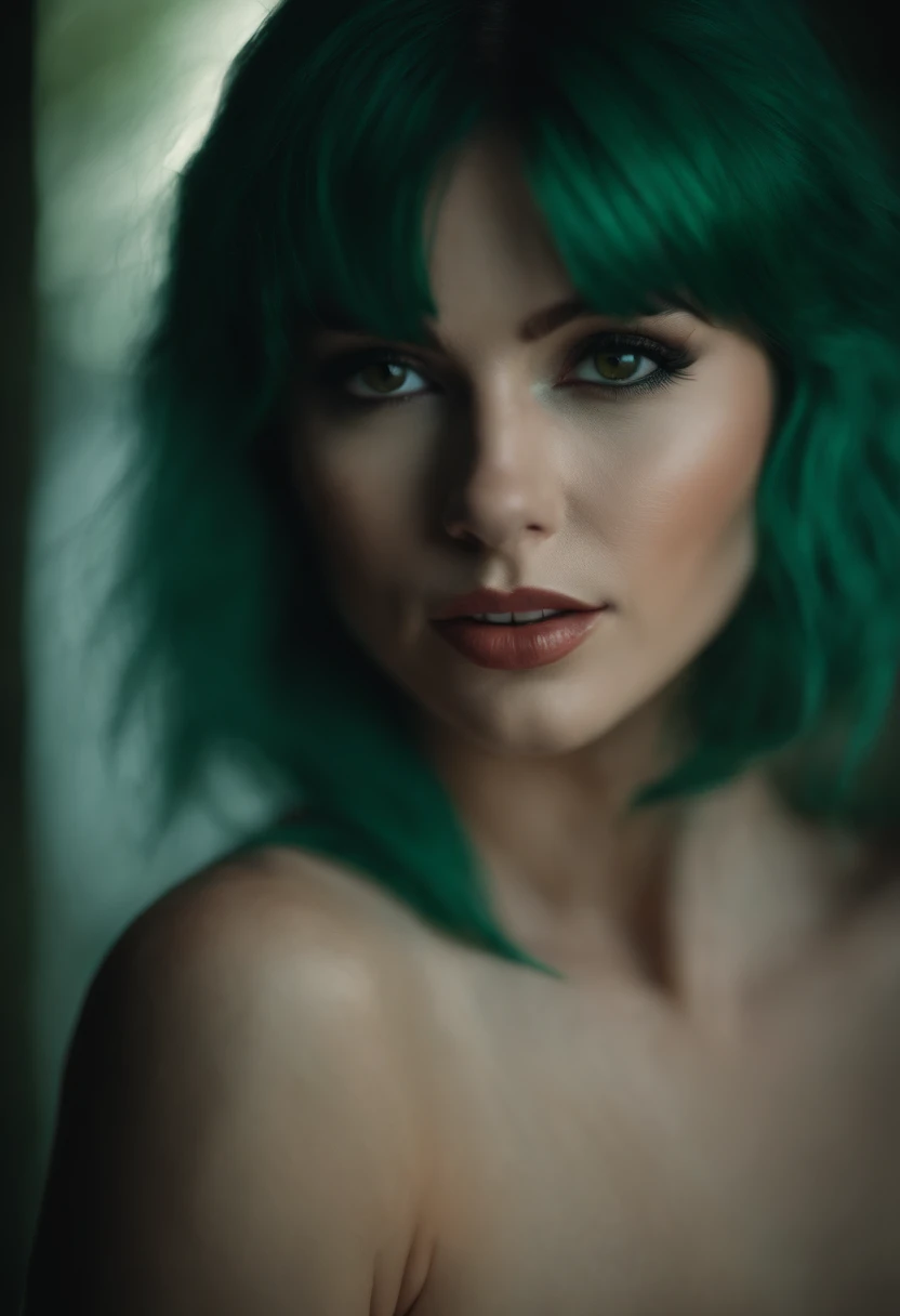 Nude cute fox girl dark green hair nsfw