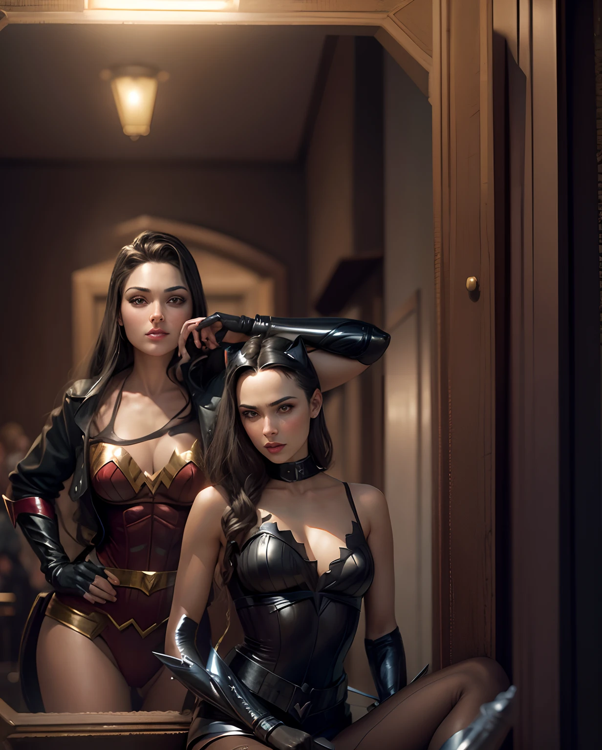 Right side girl catwoman & left side girl wonderwoman