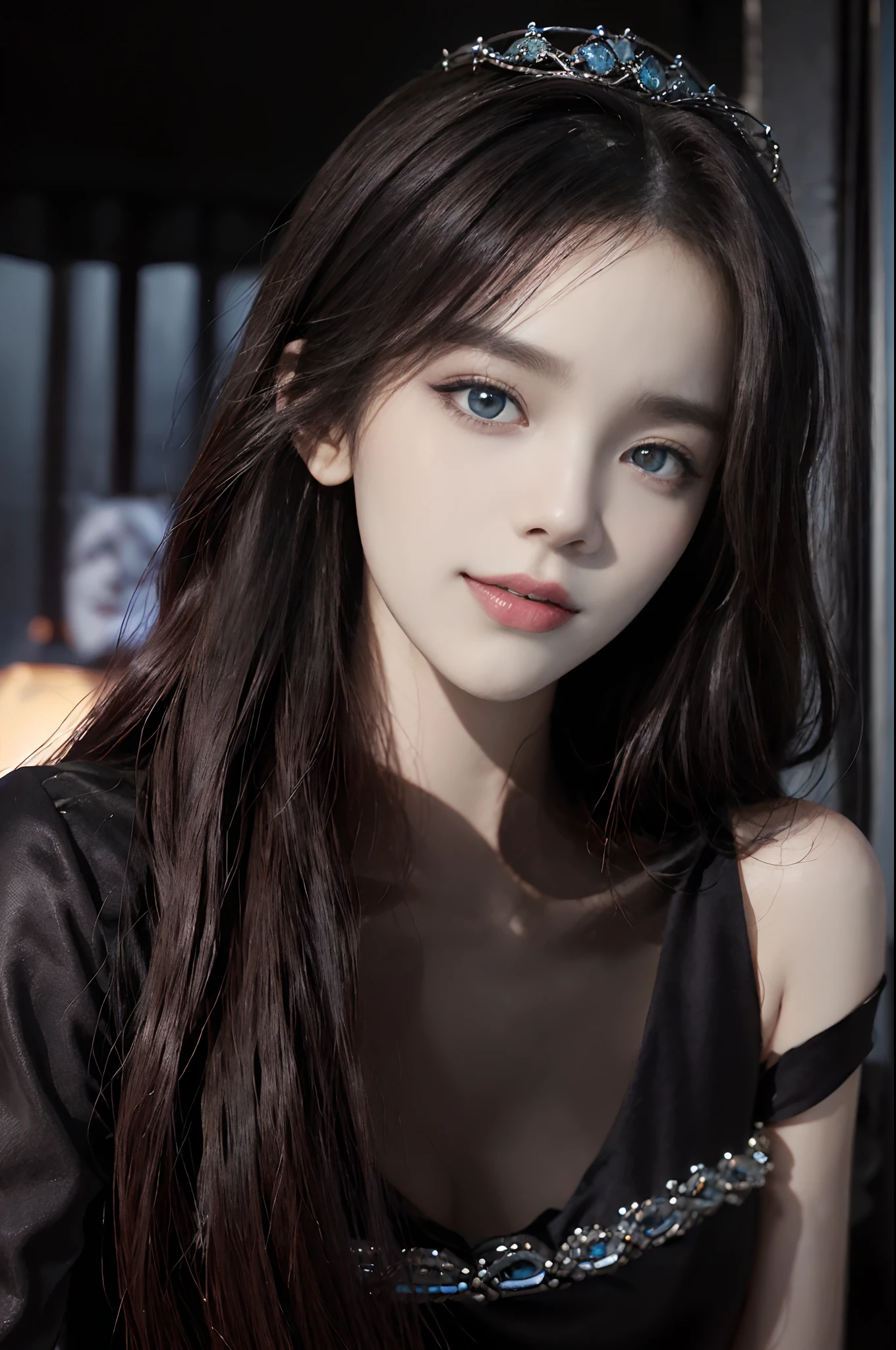 ((4K works))、​masterpiece、(top-quality)、1 beutiful girl、Slim body、tall、((Villain Black Dress Fashion))、(Detailed beautiful eyes)、Shot at White Castle, Where the villain queen lives、((Face similar to Carly Rae Jepsen))、((Long boyish red hair))、((Smaller face))、((Neutral face))、((Bright blue eyes))、((American adult women))、((Adult female 26 years old))、((cool lady))、((Like a celebrity))、((Like the villain queen))、((Smiling expression))、((Korean Makeup))、((elongated and sharp eyes))、((boyish))、((Villain Queen))、((Photograph her from afar))、((Shot diagonally from the side))、Professional Photos、Princess Photos