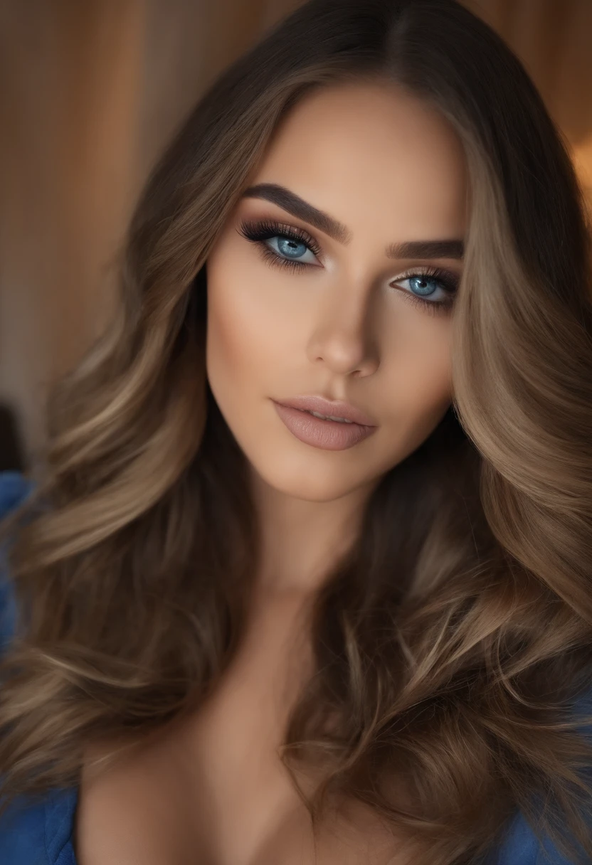 Arafed Mujer totalmente , Chica sexy con ojos azules, ultra realista, meticulosamente detallado, Retrato Sophie Mudd, cabello rubio y ojos grandes, selfie de una mujer joven, Ojos del dormitorio, Violeta Myers, sin maquillaje, Maquillaje natural, staring directly into camera, cara con artgram, maquillaje sutil, Impresionante foto de cuerpo completo arrodillado en la cama, Es programadora y se encuentra trabajando remoto en su casa