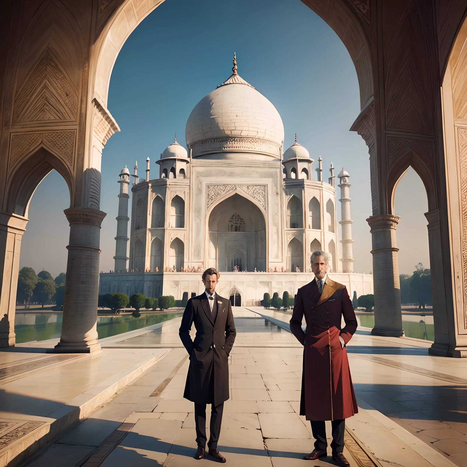 One most beautiful charles king standing behind the tajmahal