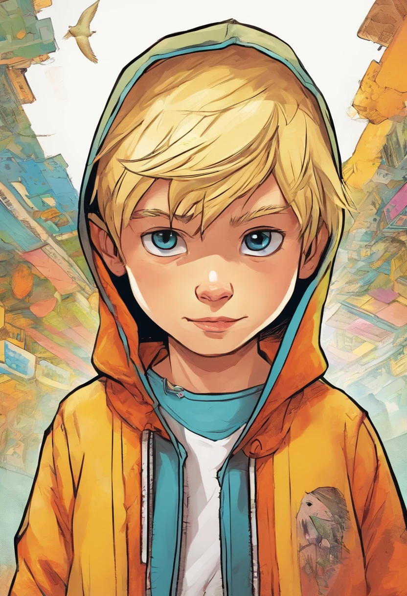 blond hair boy in hoodie with stork beak