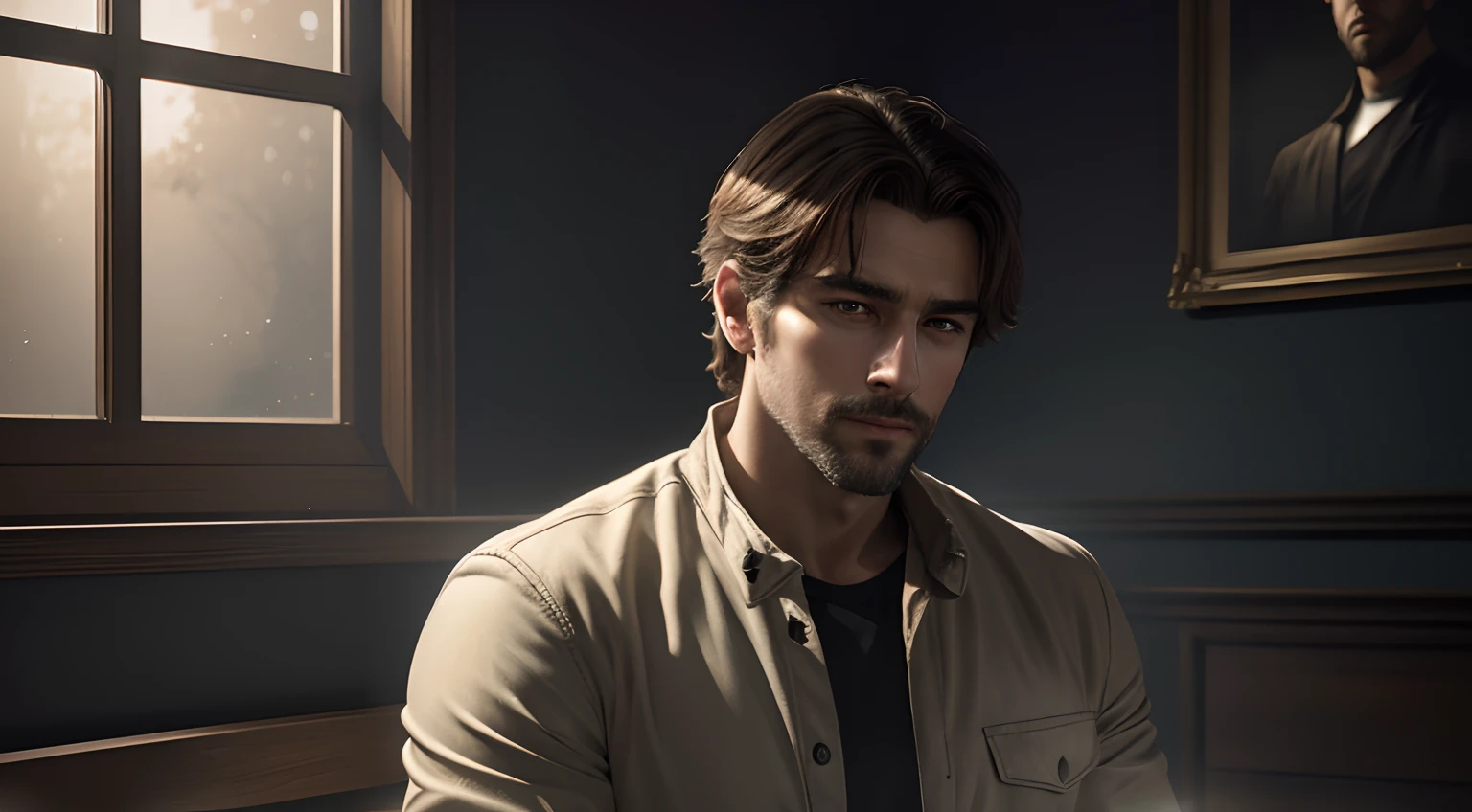 best quality, 4k, 8k, high resolution, masterpiece: 1.2, ultra-detailed, realistic: 1.37, portrait, moody lighting, impressionistic, hazy colors, soft brushstrokes, married man, young man, handsome face, full body, outfit casual, strong contrasts between light and shadow,