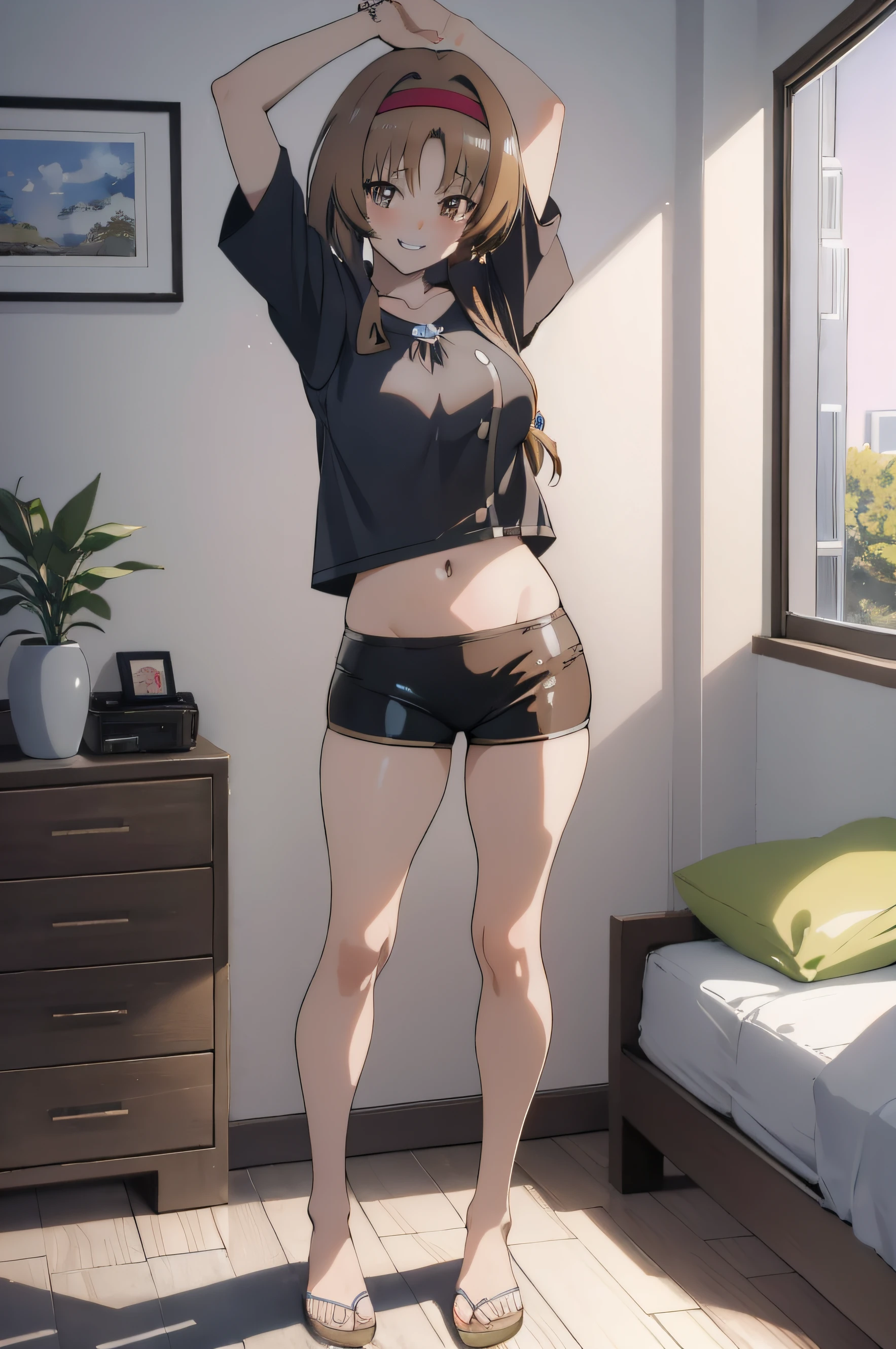 (masterpiece, best quality, detailed) ,1girl,hair band,brown hair,seductive anime girl, attractive anime girl, anime art wallpaper 4k,eyes detailed,ecchi anime style, seductive anime girl.teasing smile, clean detailed anime art,high resolution, (perfect hands, perfect anatomy),