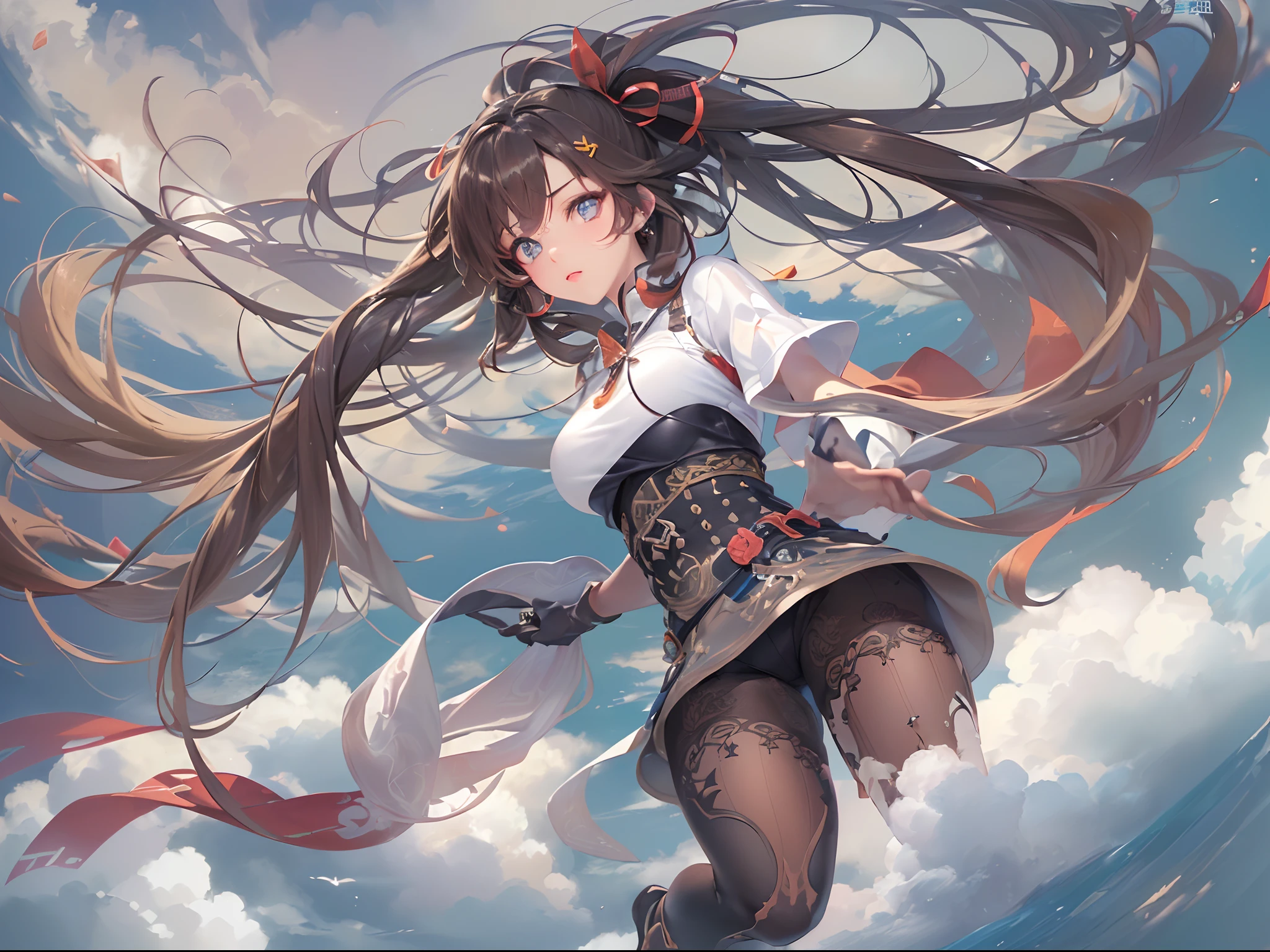 (((hakurei reimu:1.1,)))(((long hair,pointy hair,long bangs,high ponytail,french braid,brown hair,brown eyes, nontraditional miko,leather gloves)),((((((Break,design an image with fisheye lens effect,capturing a wide field of view with a distinctive, curved perspective.Break,)))))((1girl:1.1,Solo,))(Masterpiece,Best quality, offcial art, Beautiful and aesthetic:1.2),((超高分辨率,)) (16k),((dynamic posture:1.2)),((((hair ribbons,hair tubes,))))Dynamic lighting,(((rich background,)))(((microshot))))(Sunset,)(((((((flying on the clouds,90's street clothes,,))))))),((hypersurreal,))((expressive hair)),Physically-based rendering,automatic white balance),Amazing,Sharp focus,Natural background, (((highdetailskin,)))Dynamic lighting,Intricately detailed clothing,((((straight hair,))))Slender,((breeze)),(masterpiece sidelighting),(The sheen),(((Delicate fingers and hands:0.55))::0.85))),(Detail fingers),(((Superior photographic quality,)))),((unbelievable Ridiculous,))((extremely_Detailed_Eyes_and_face)),(supple hair),(Dynamic configuration: 1.2),Brilliant,Striking contrast,High saturation,Sony F and 24-105mm f / Use a Sony Alpha 4 mirrorless camera with 1G OSS lenses, reflector, (hyper realisitic:1.4),ceramic body
