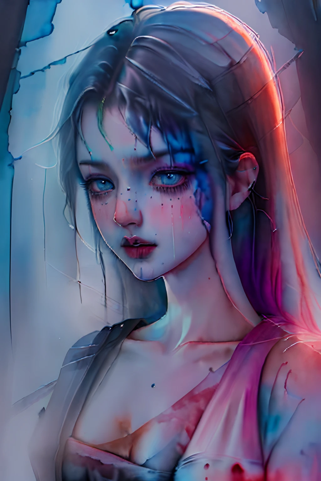 (breathtaking:1.25), (watercolor, aquarelle, wet watercolor:1.25), gothic girl, dress, colorful, dark background, dynamic pose, by alena aenami, by rutkowski, \n(intricate details), (hyperdetailed), 8k hdr, high detailed, lot of details, high quality, soft cinematic light