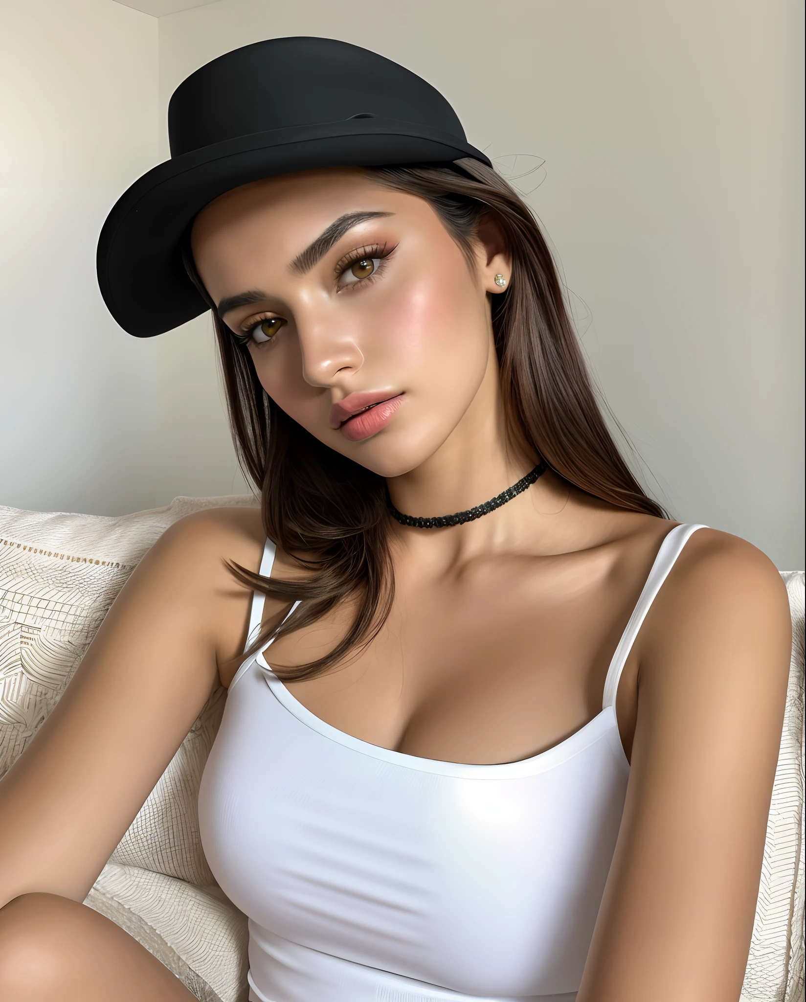 mulher linda, Supermodelo brasileira, brasileiro, na copa do mundo, fernanda suarez, Caroline Gariba, Ana de Armas, Colombiano, Malika Favre, linda senhora, julia sarda, 🇺🇦, Parece Fabiula Nascimento, Dua Lipa, Beautiful Mexican woman in a white tank top and black hat, Retrato Sophie Mudd, Modelo do Instagram, with hat, she is wearing a black tank top, wearing a chocker and cute hat, Emily Ratajkowski, Angelina Stroganova, Viktoria Gavrilenko, olivia culpo, rosto e corpo atraentes, Parece Laura Barriales, fotografia realista, fotografia, obra-prima, realista, Realismo, renderizado, Alto contraste, Arte Digital, fotográficorealista, trend in Artstation 8k HD, high definiton, circunstanciado, Realistic, detalhada, textura da pele, hiperdetalhada, Textura realista da pele, melhor qualidade, ultra high-resolution, (fotografia realista: 1.4), alta resolução, detalhada, fotografia crua, sharp resolution, Nikon D850 filmes, fotografia de stock 4, Kodak Portra 400 Camera F1 Lens.6, textura hiper realista, lighting dramatic, Unrealistic trend in Artstation Cinestill 800, ......RAW.