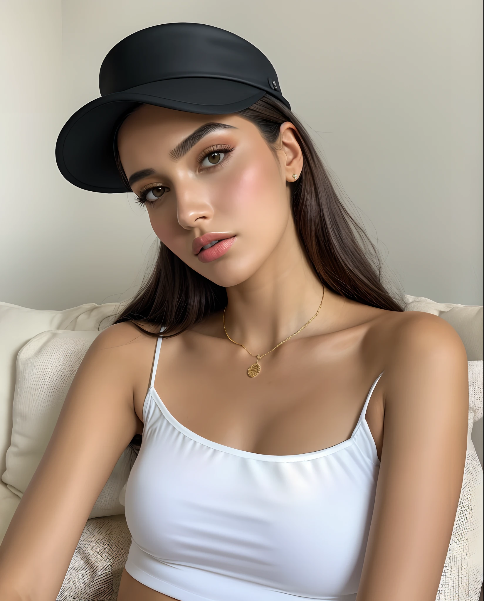 mulher linda, Supermodelo brasileira, brasileiro, na copa do mundo, fernanda suarez, Caroline Gariba, Ana de Armas, Colombiano, Malika Favre, linda senhora, julia sarda, 🇺🇦, Parece Fabiula Nascimento, Dua Lipa, Beautiful Mexican woman in a white tank top and black hat, Retrato Sophie Mudd, Modelo do Instagram, with hat, she is wearing a black tank top, wearing a chocker and cute hat, Emily Ratajkowski, Angelina Stroganova, Viktoria Gavrilenko, olivia culpo, rosto e corpo atraentes, Parece Laura Barriales, fotografia realista, fotografia, obra-prima, realista, Realismo, renderizado, Alto contraste, Arte Digital, fotográficorealista, trend in Artstation 8k HD, high definiton, circunstanciado, Realistic, detalhada, textura da pele, hiperdetalhada, Textura realista da pele, melhor qualidade, ultra high-resolution, (fotografia realista: 1.4), alta resolução, detalhada, fotografia crua, sharp resolution, Nikon D850 filmes, fotografia de stock 4, Kodak Portra 400 Camera F1 Lens.6, textura hiper realista, lighting dramatic, Unrealistic trend in Artstation Cinestill 800, ......RAW.