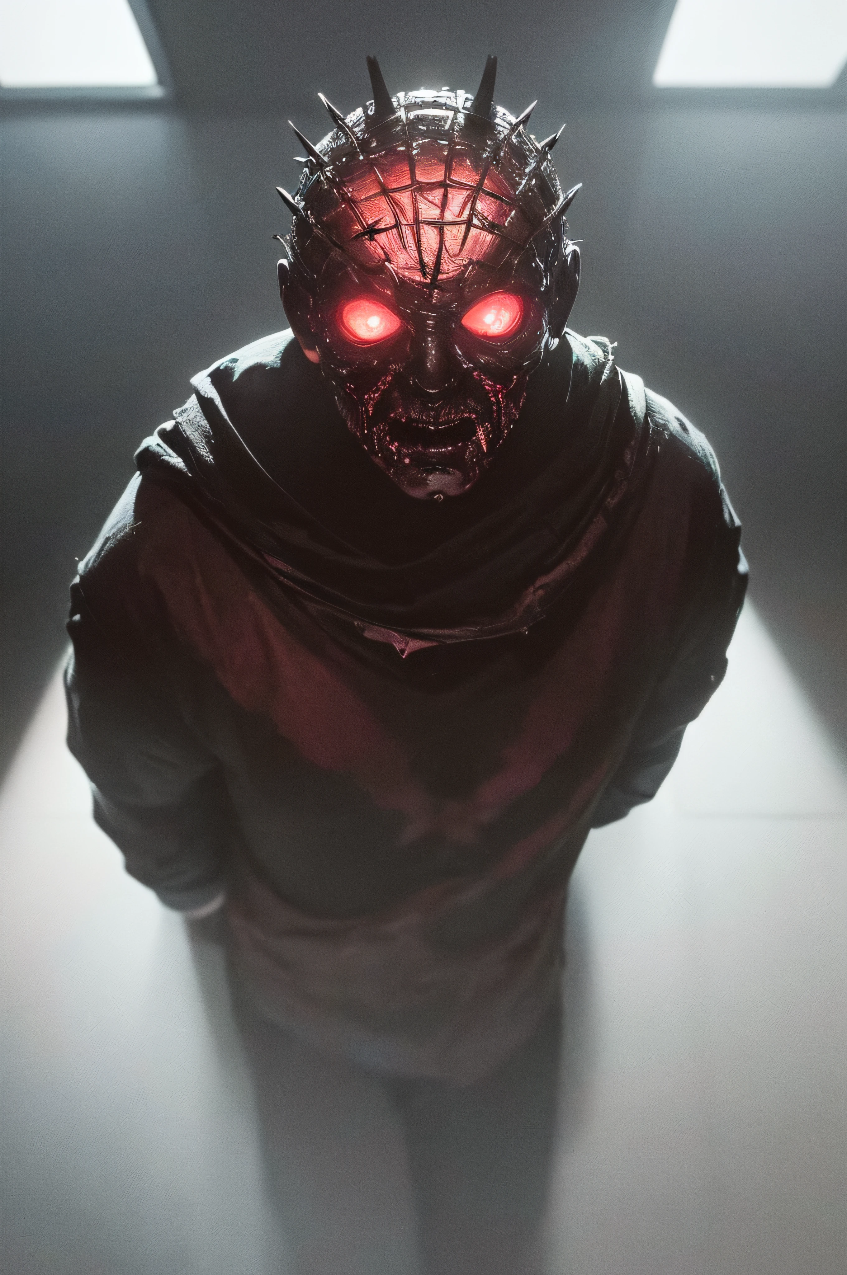 "(The best lighting, oscuro, dramatic),(feto calavera alien, Hellraiser, Cicatrices, , sexy, cerebro, sangre, una rata dentro de la cabeza, terror.),(ojos rojos, calaveras). morning light.