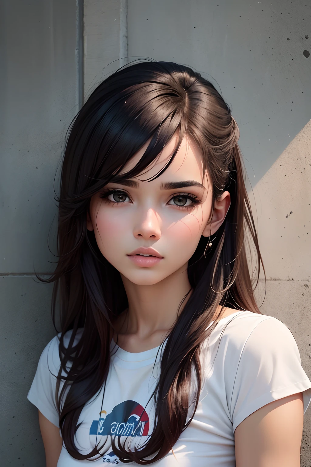 A woman with long hair and a white shirt posing for a picture - SeaArt AI