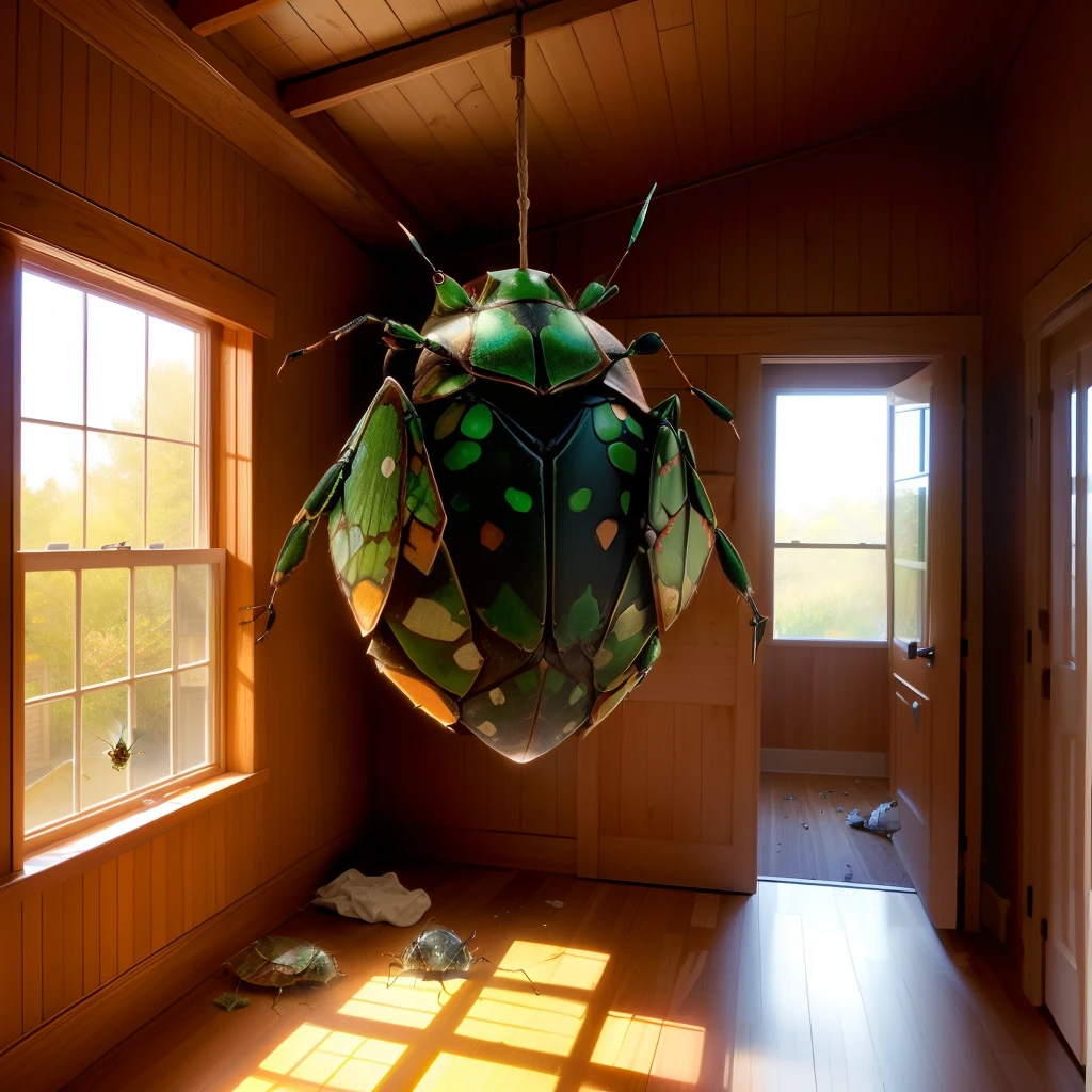 Giant stink bug breaking into a house